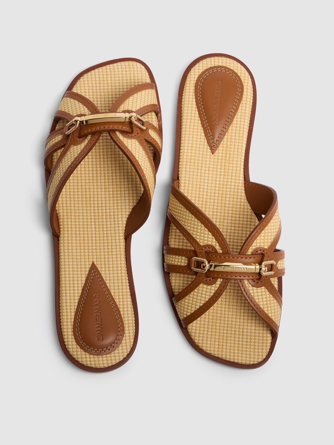 Shop Zimmermann 10mm Prisma Raffia-effect Flat Sandals In Natural,tan