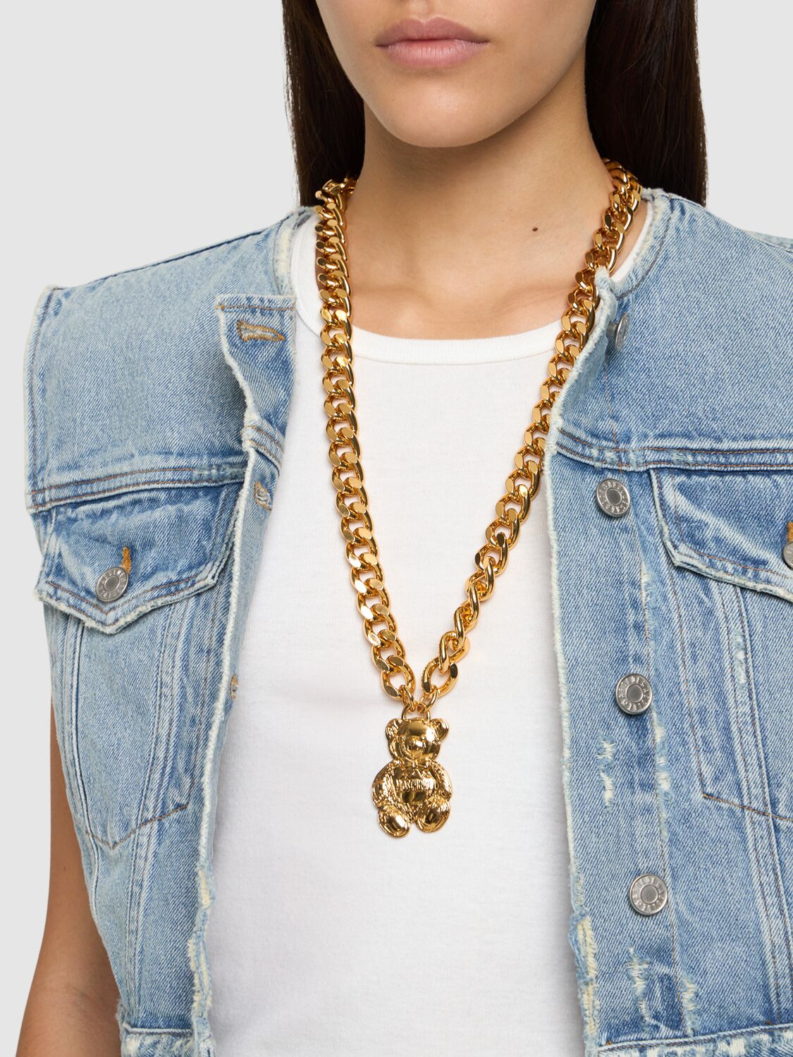 Shop Moschino Archive Teddy Bear Long Necklace In Gold