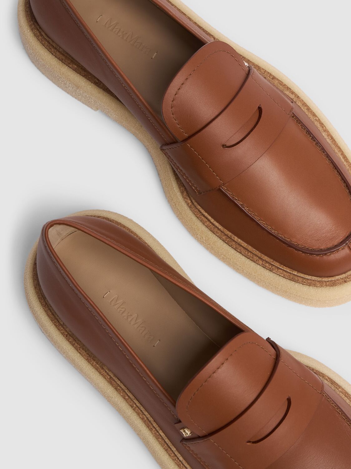 Shop Max Mara 30mm Rough Leather Loafers In Brown