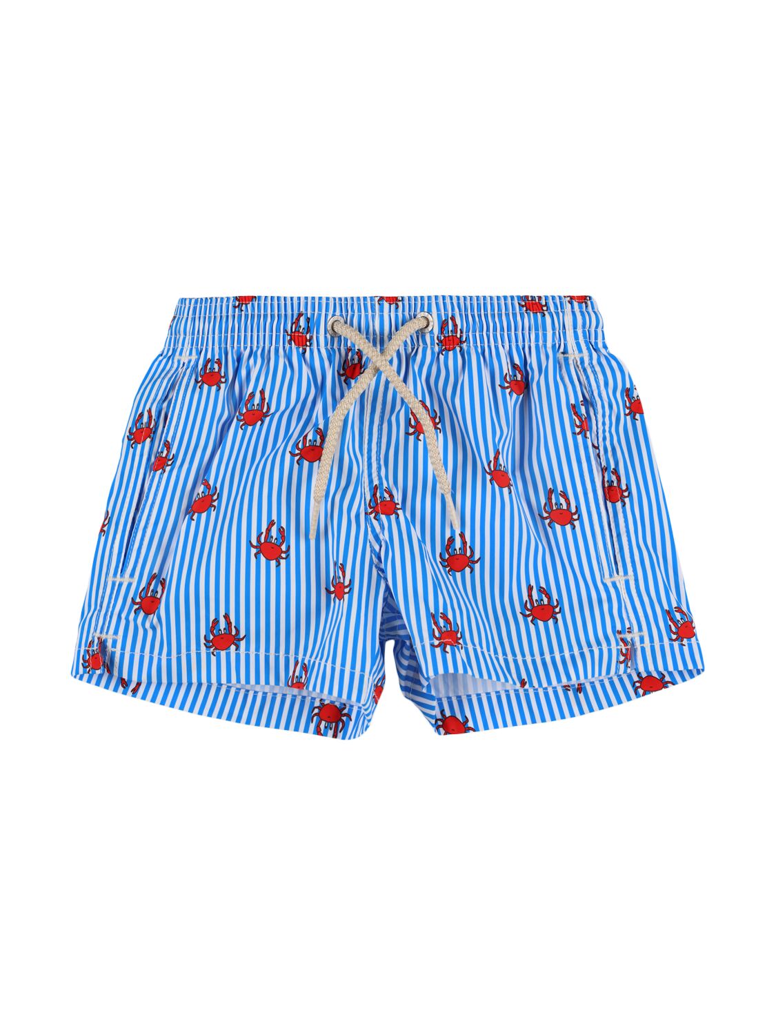 Mc2 Saint Barth Kids' Crab Print Nylon Swim Shorts In 蓝色,多色