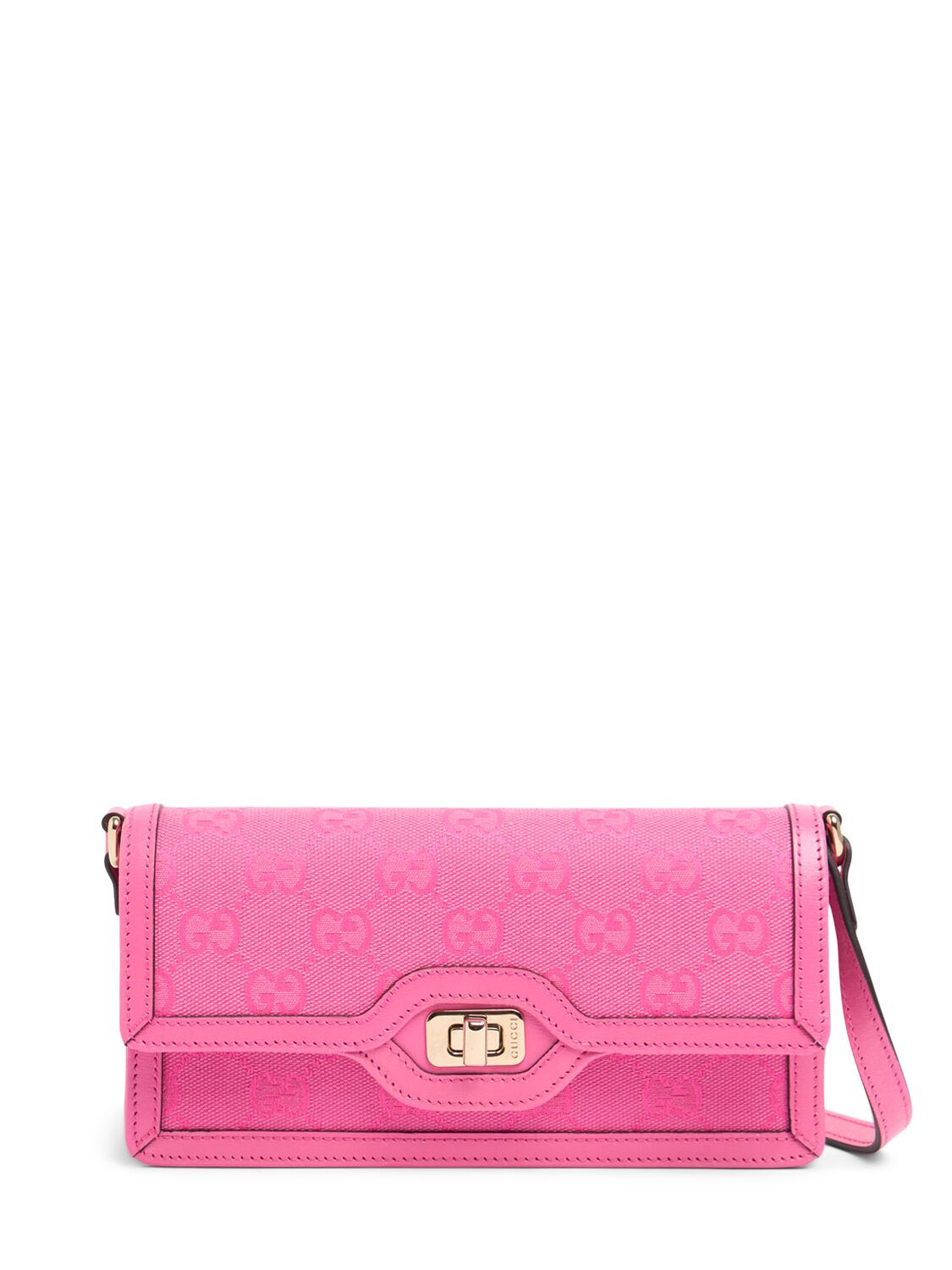 Shop Gucci Mini Luce Leather & Canvas Shoulder Bag In Rose