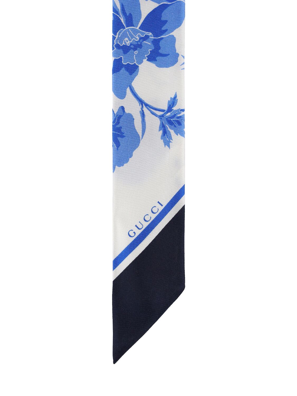 Shop Gucci Floral Print Silk Neck Bow In White,sky Blue