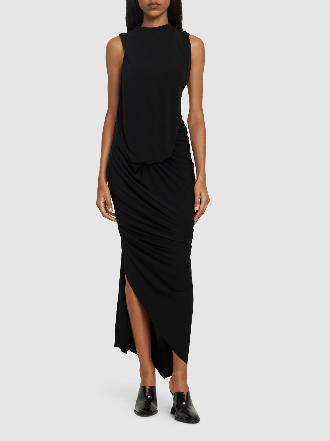 Shop Christopher Esber Monstera Asymmetrical Viscose Maxi Dress In Black