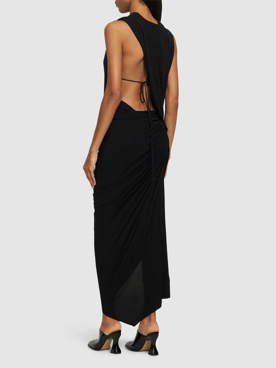 CHRISTOPHER ESBER MONSTERA ASYMMETRICAL VISCOSE MAXI DRESS 