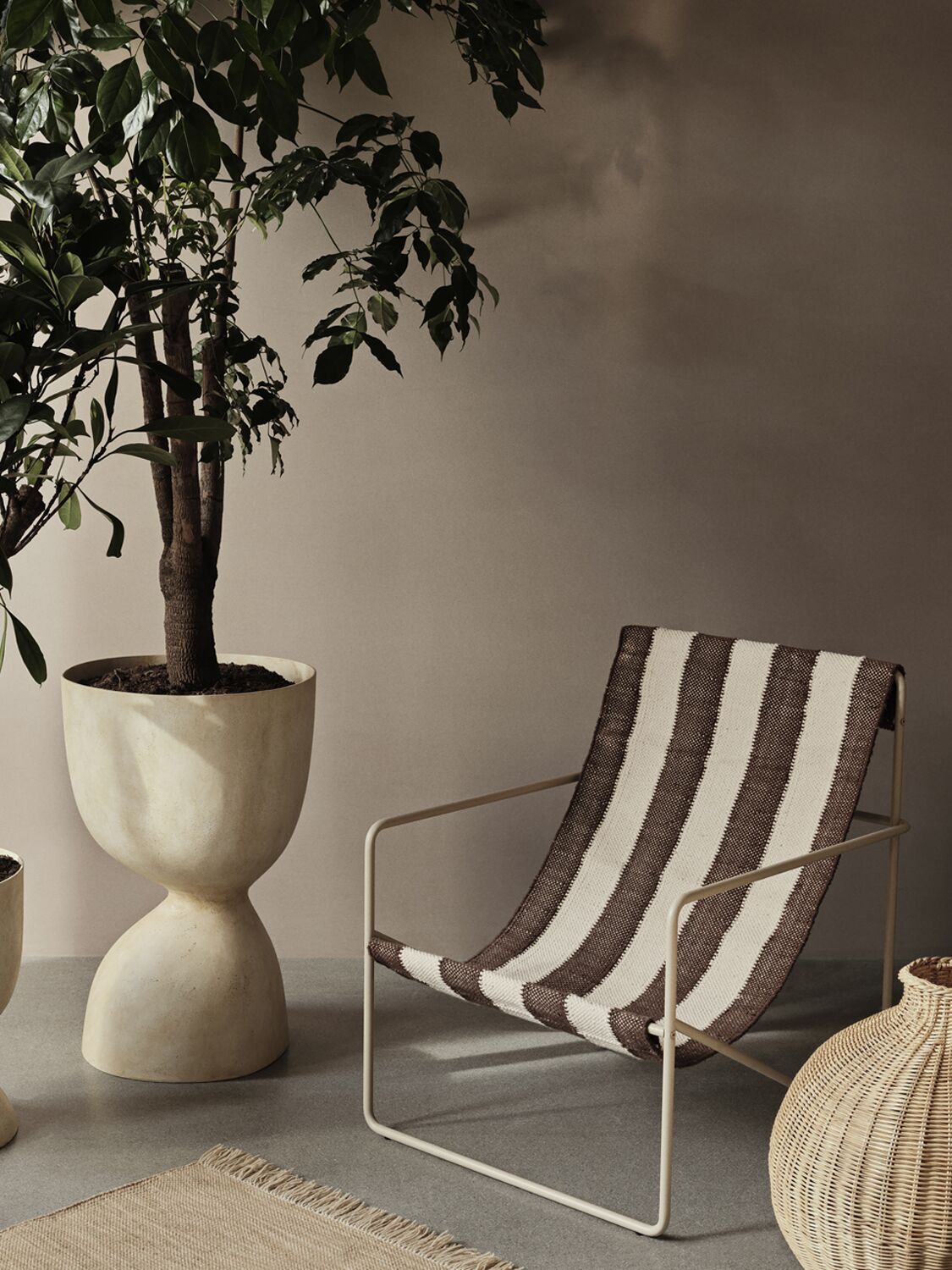 Shop Ferm Living Striped Desert Lounge Chair In Beige