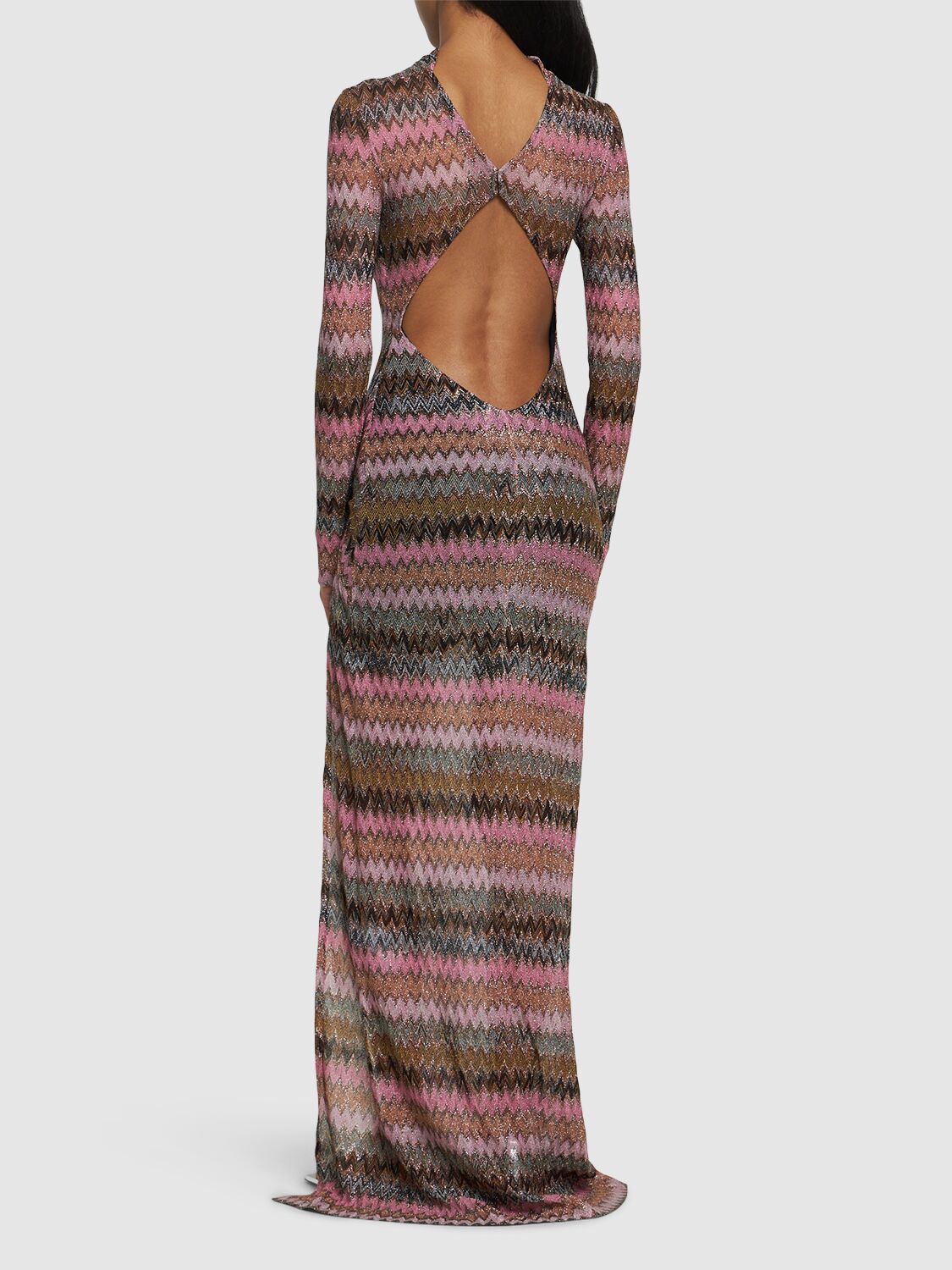 Shop Missoni Chevron Lurex Maxi Dress W/cutout In Multicolor