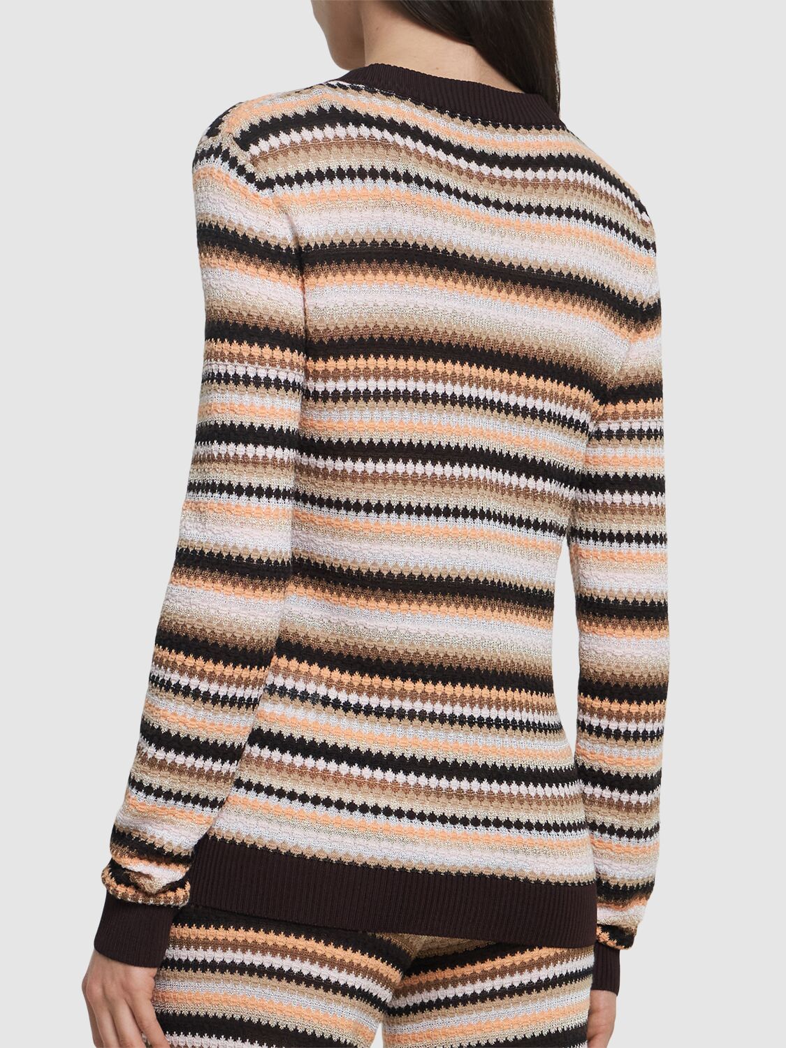 Shop Missoni Cotton Blend Knit Cardigan In Brown/multi