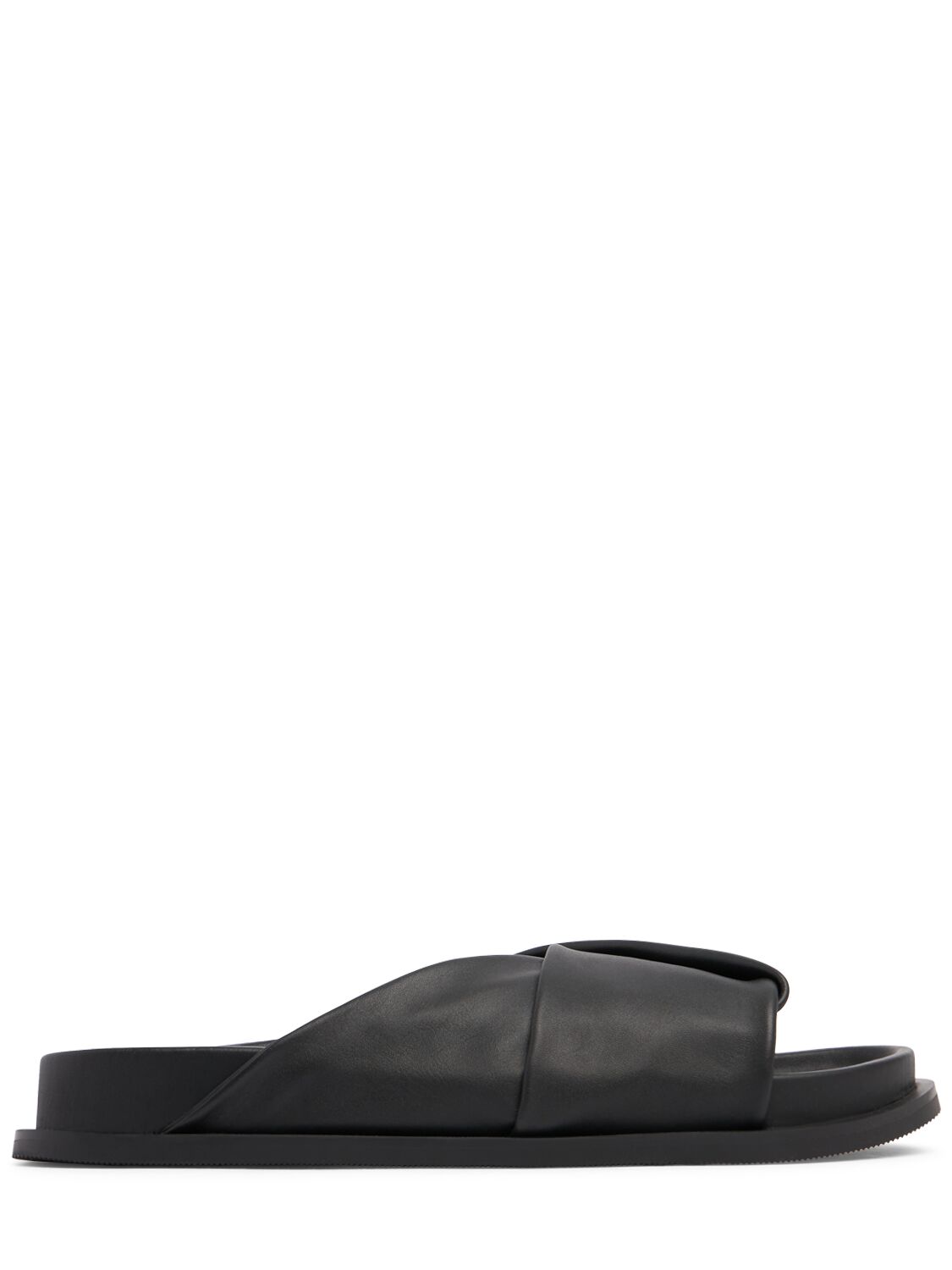 St.agni 25mm Fold Detail Leather Slide Sandals In 블랙