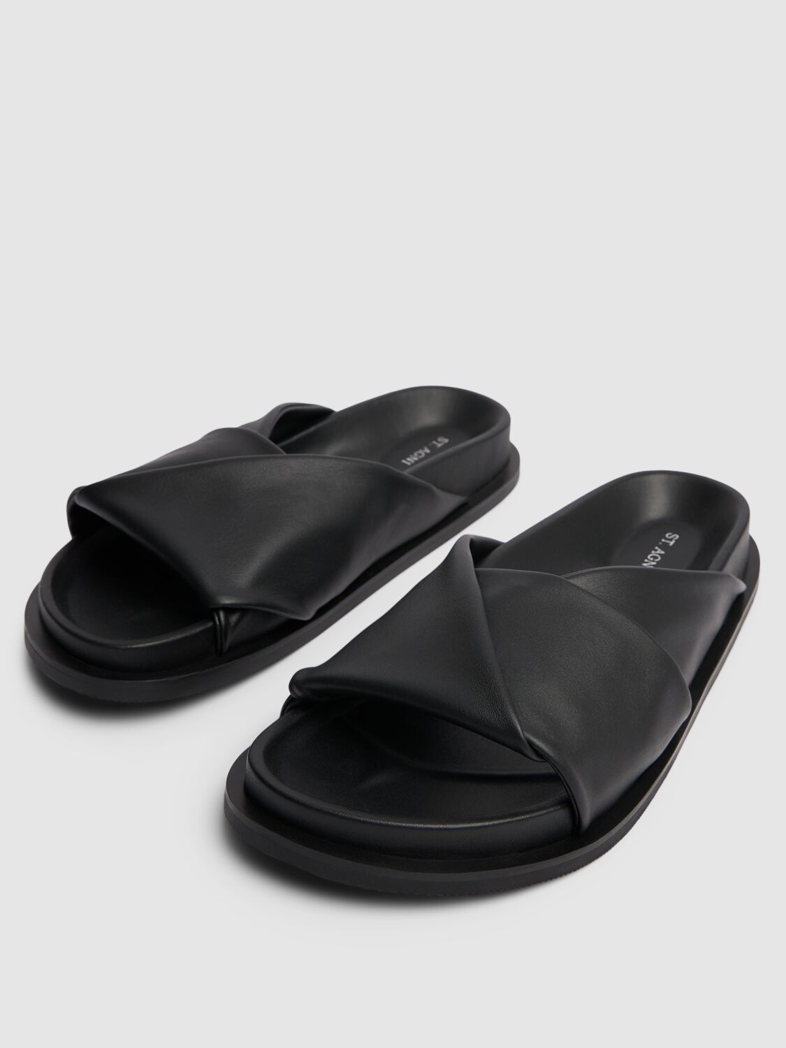 ST.AGNI 25MM FOLD DETAIL LEATHER SLIDE SANDALS 