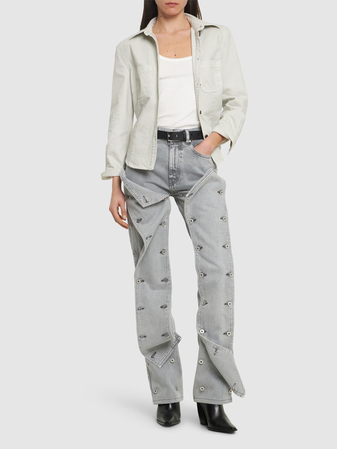 Shop Y/project Detachable Panel Midrise Straight Jeans In Light Grey