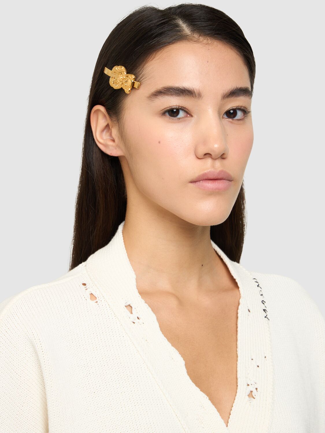 Shop Moschino Archive Teddy Bear Hair Clip In Gold