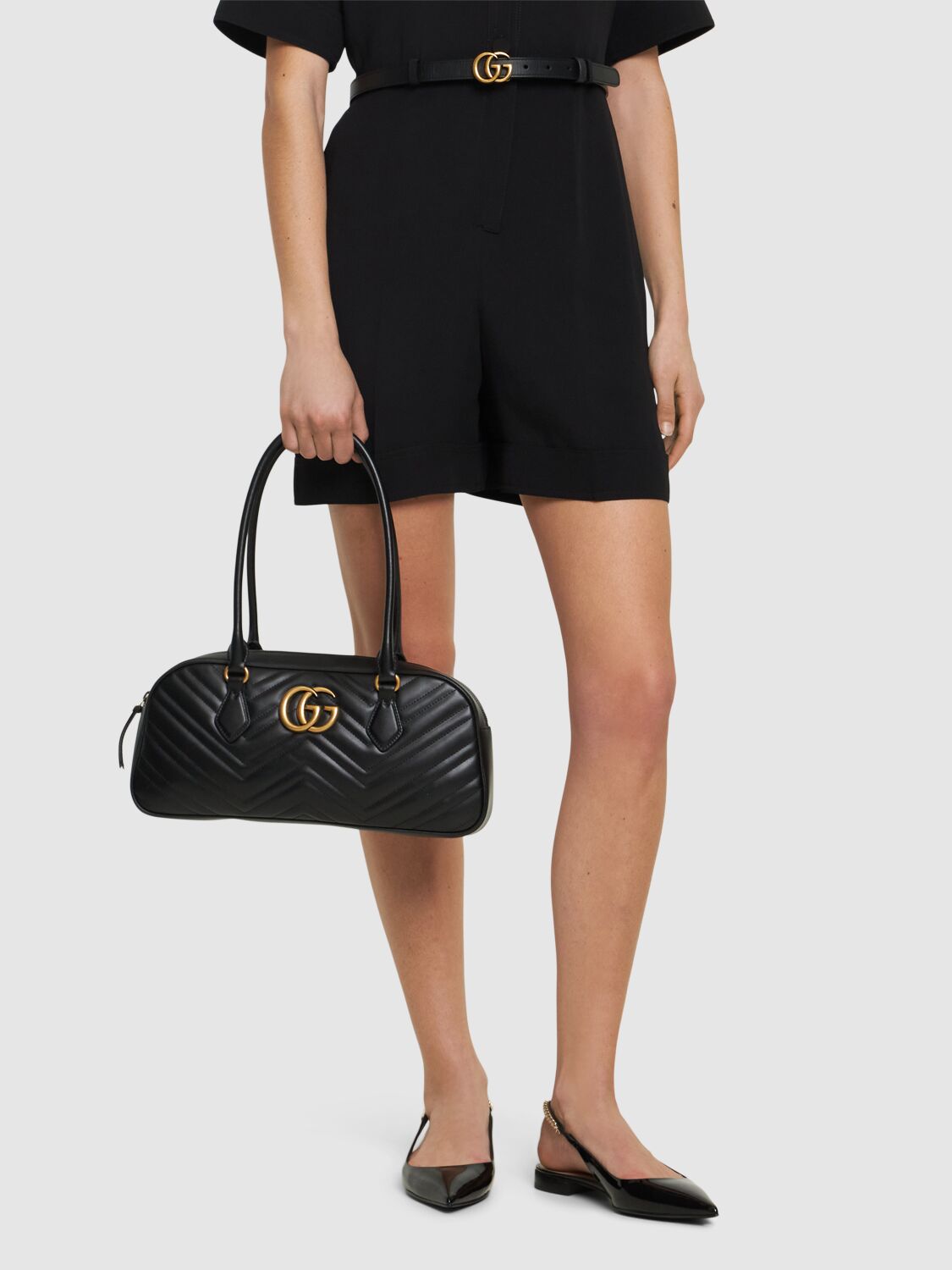 Shop Gucci Gg Marmont Leather Top Handle Bag In Black