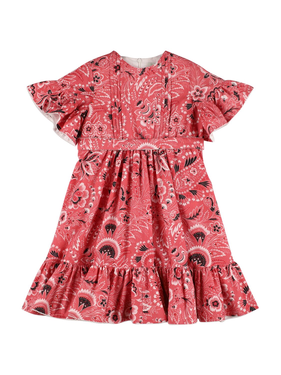 Etro Kids' Printed Woven Cotton Poplin Dress In Fuchsia,ivory
