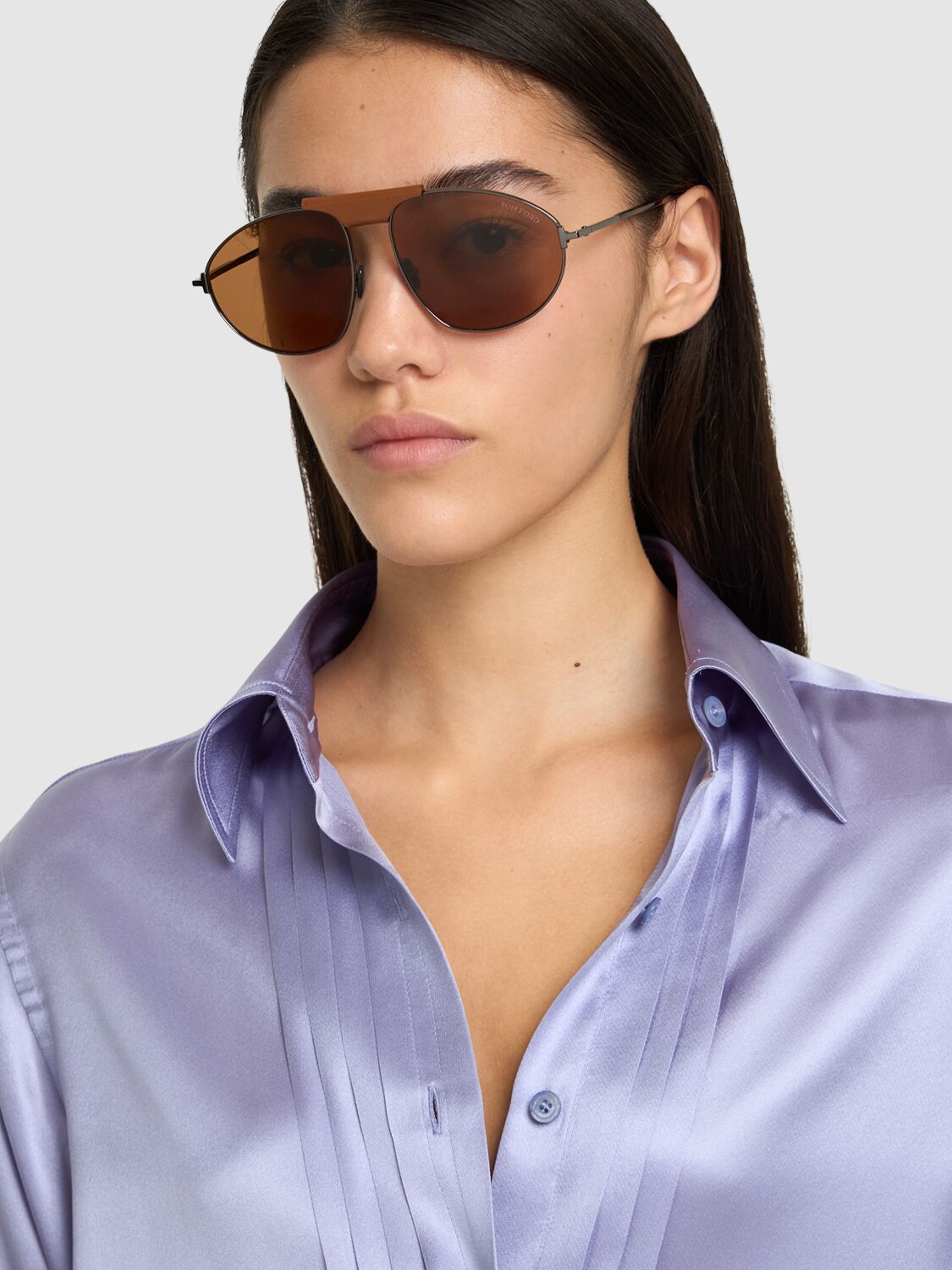 Shop Tom Ford Ken Oversize Metal Sunglasses In Black,brown