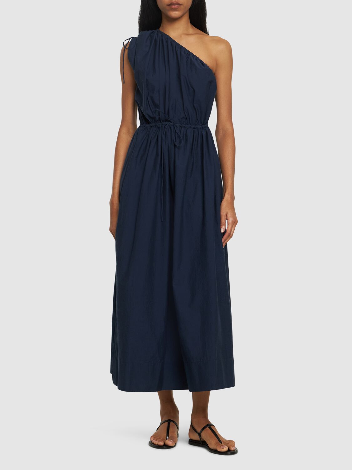 Shop Soeur Ashley One-shoulder Cotton Midi Dress In Blue