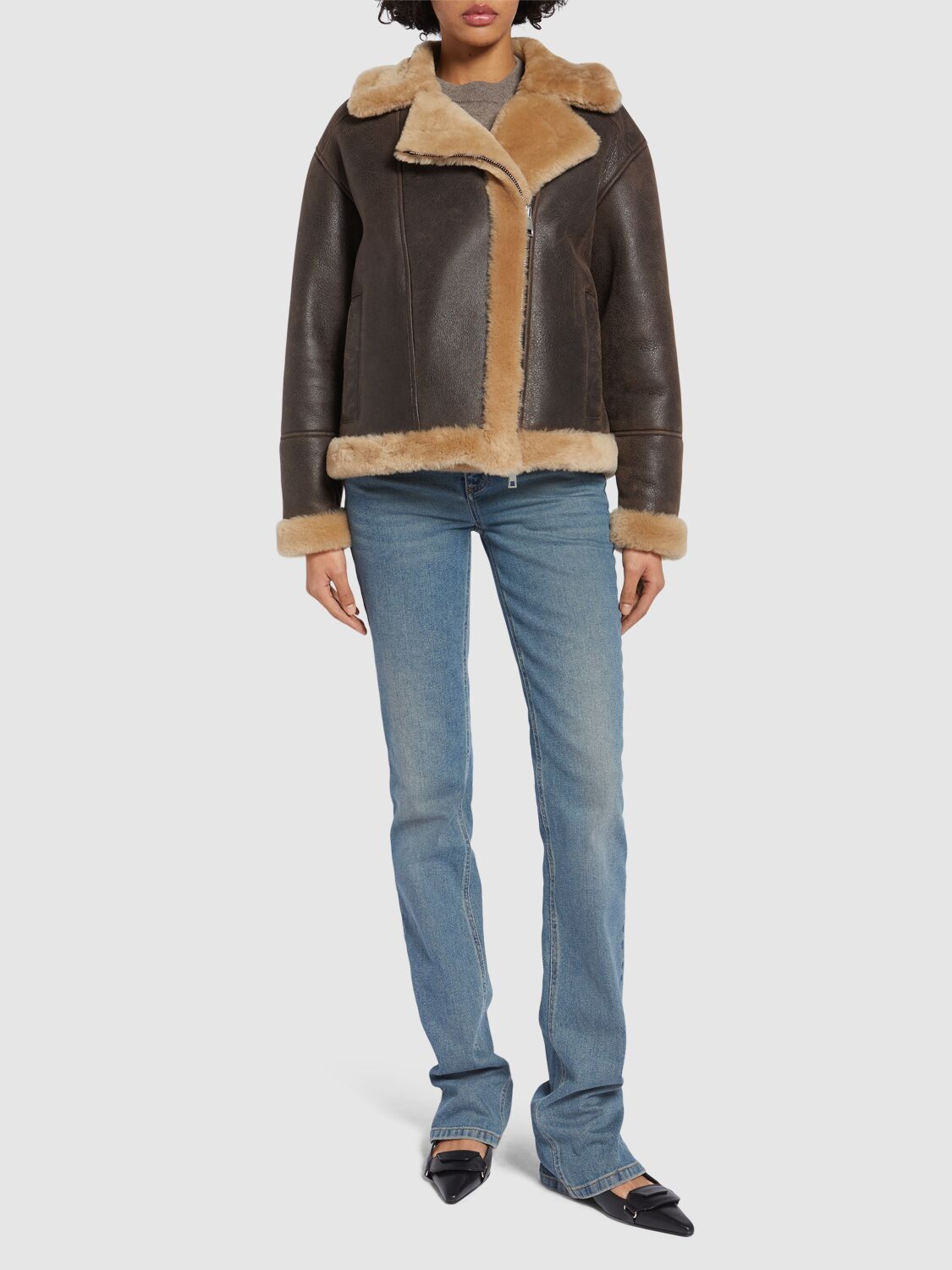 Shop Blancha Shearling Jacket In Brown/beige