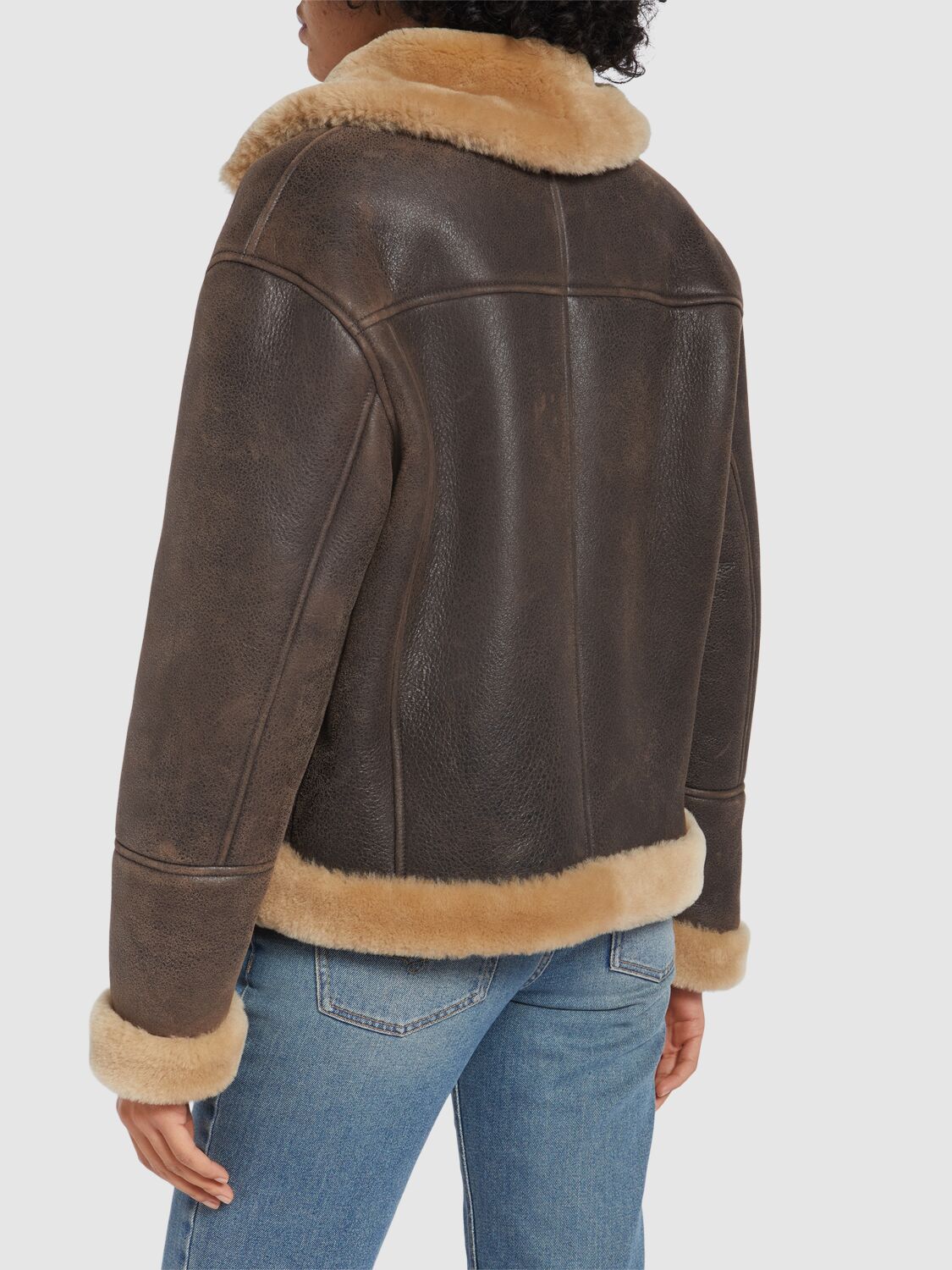 Shop Blancha Shearling Jacket In Brown/beige