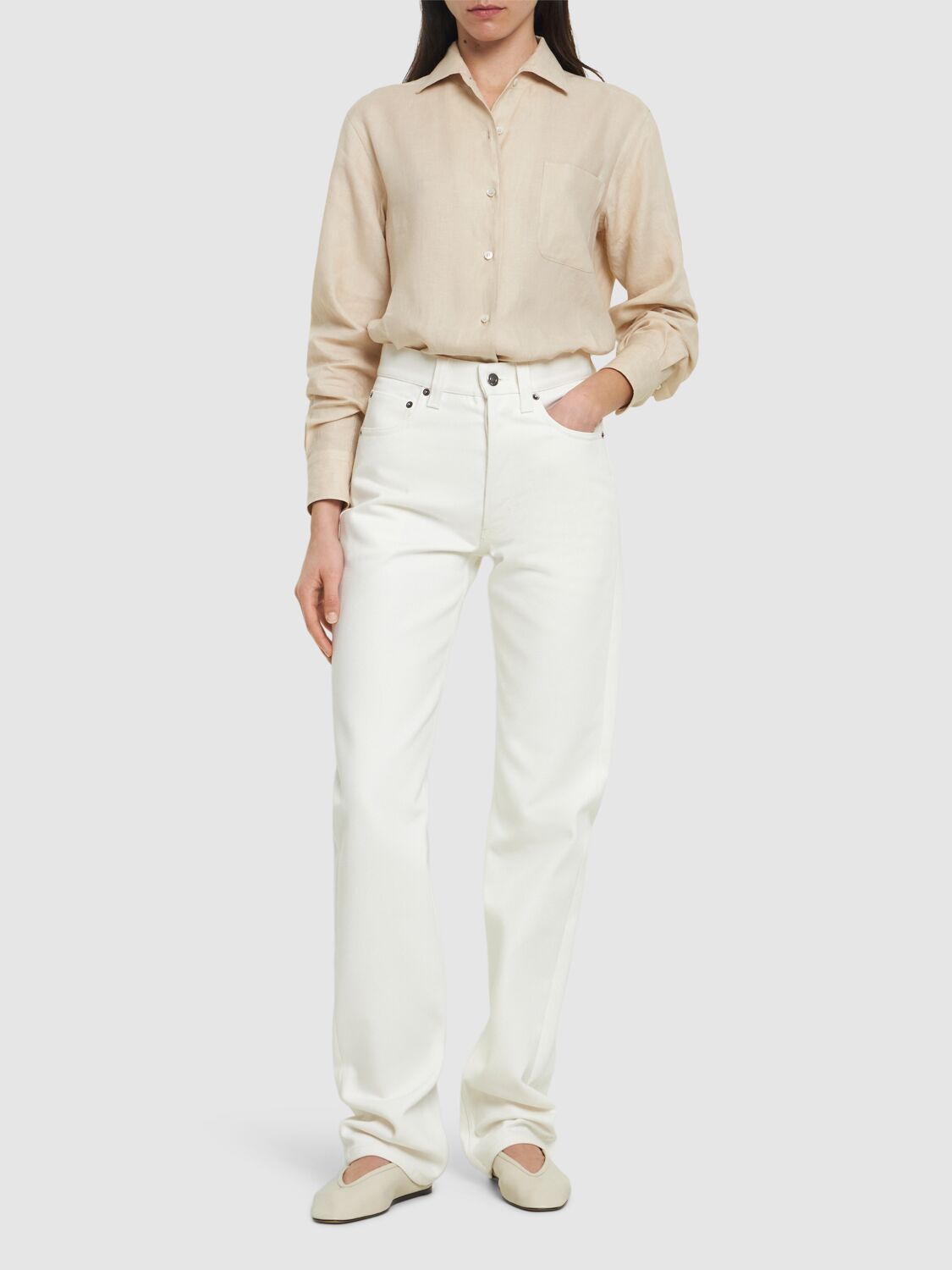Shop Loro Piana Sade High Waist Denim Straight Jeans In White