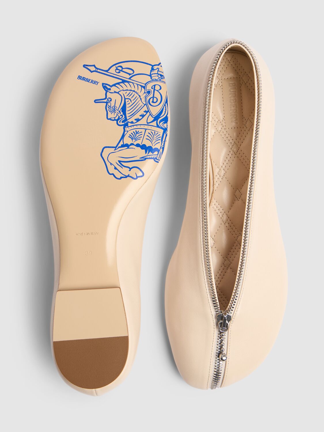 Shop Burberry 10mm Sadler Leather Flats In Ivory