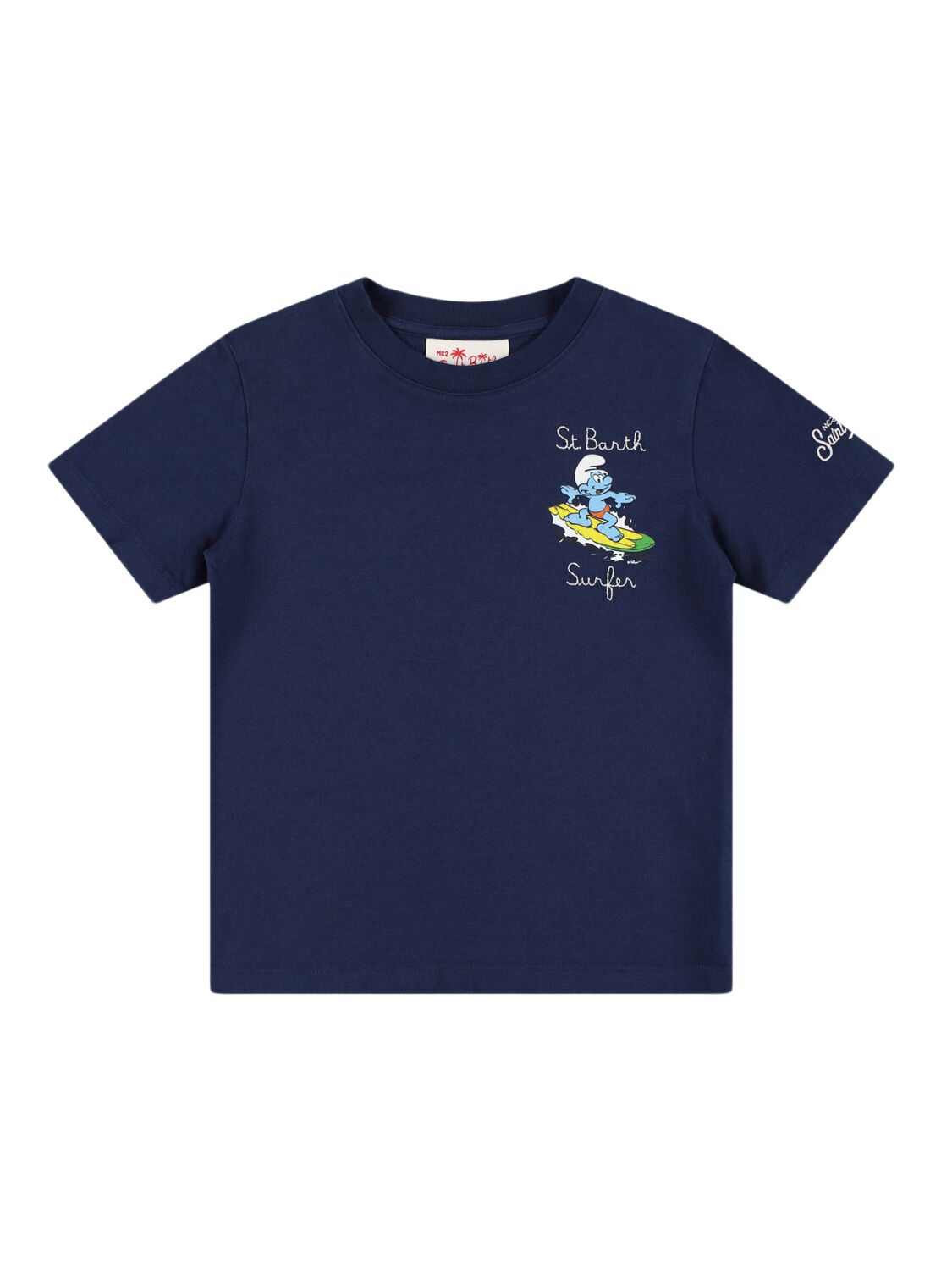 Mc2 Saint Barth Kids' Smurf Print Cotton Jersey T-shirt In Blue,multi