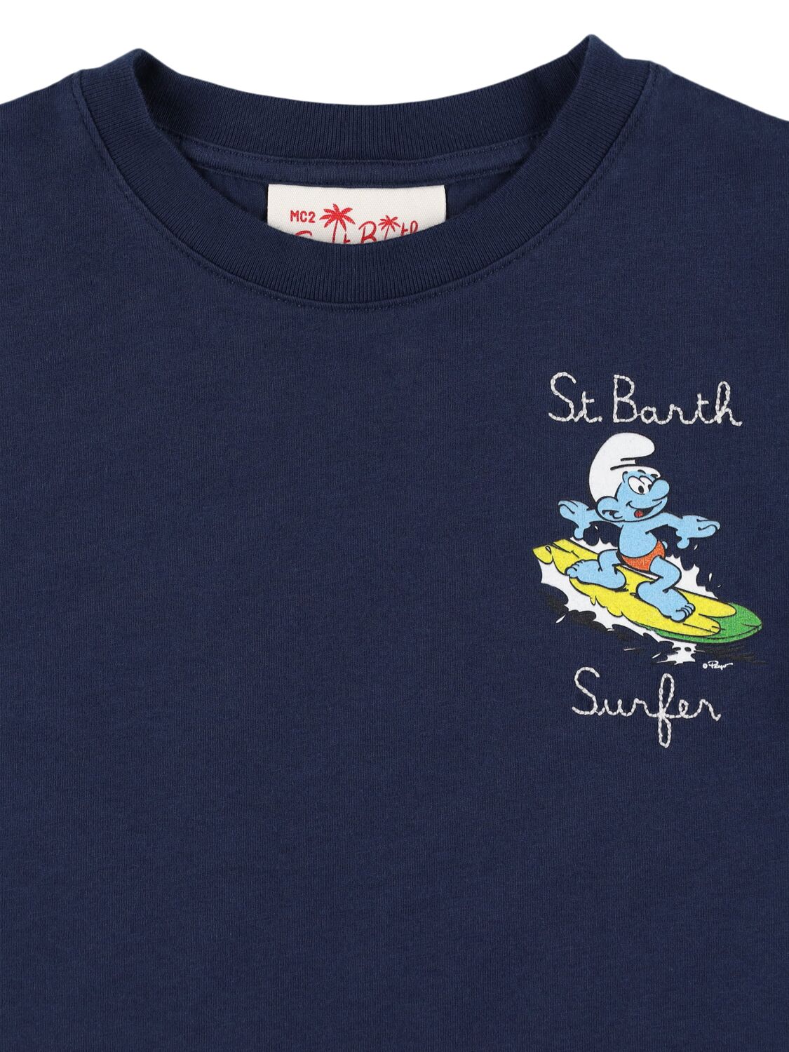Shop Mc2 Saint Barth Smurf Print Cotton Jersey T-shirt In Blue,multi