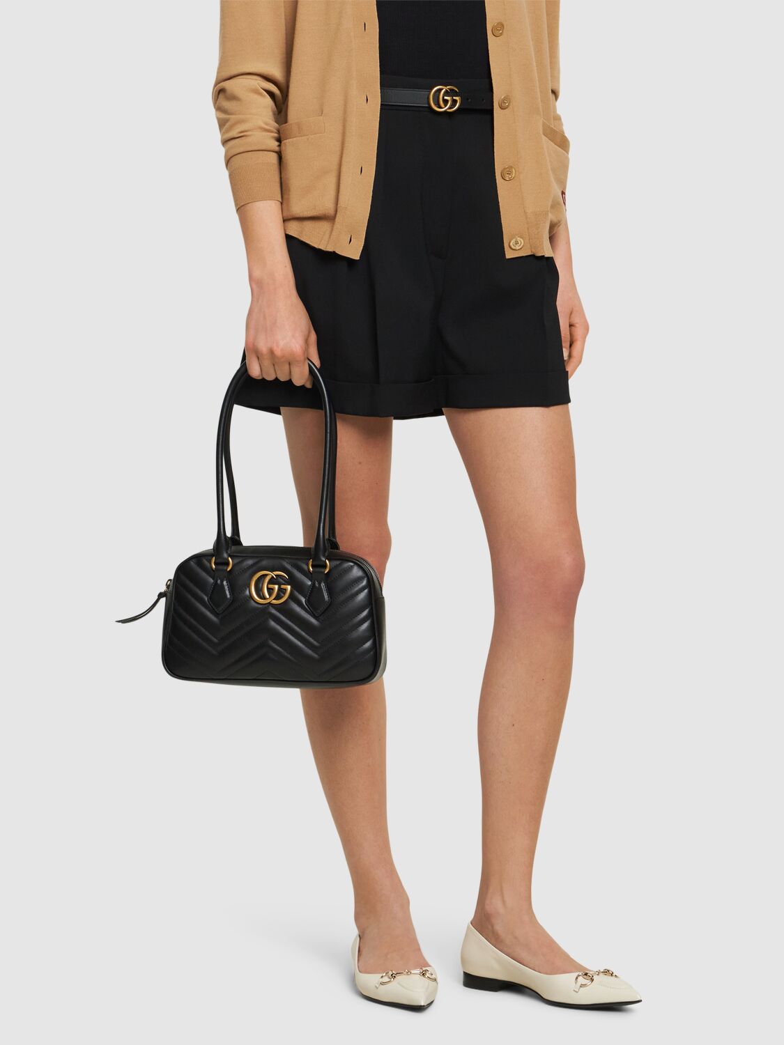 Shop Gucci Small Gg Marmont Leather Top Handle Bag In Black