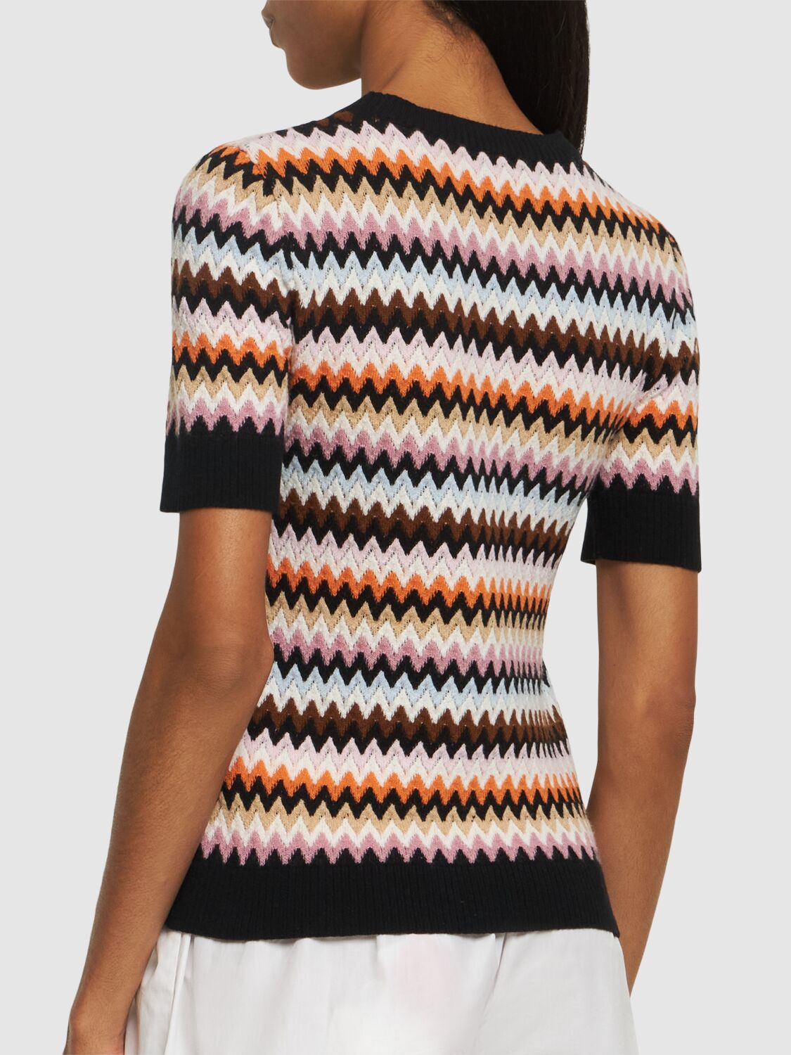 Shop Missoni Wool Knit Short Sleeve Crew Top In Multicolor