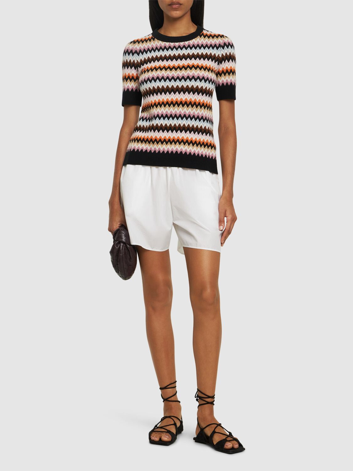 Shop Missoni Wool Knit Short Sleeve Crew Top In Multicolor