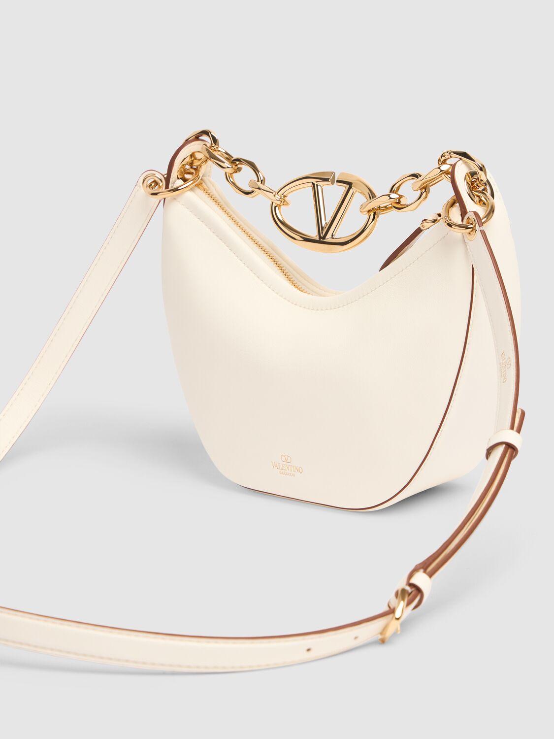 Shop Valentino Mini Vlogo Moon Leather Top Handle Bag In Ivory