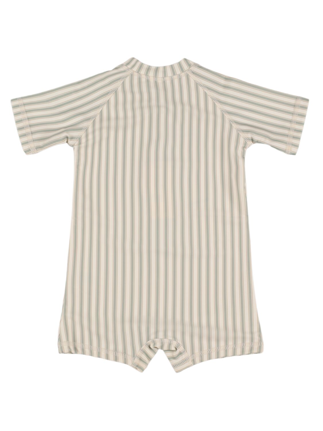 Shop Quincy Mae Striped Short-sleeve Swim Romper In 浅绿色