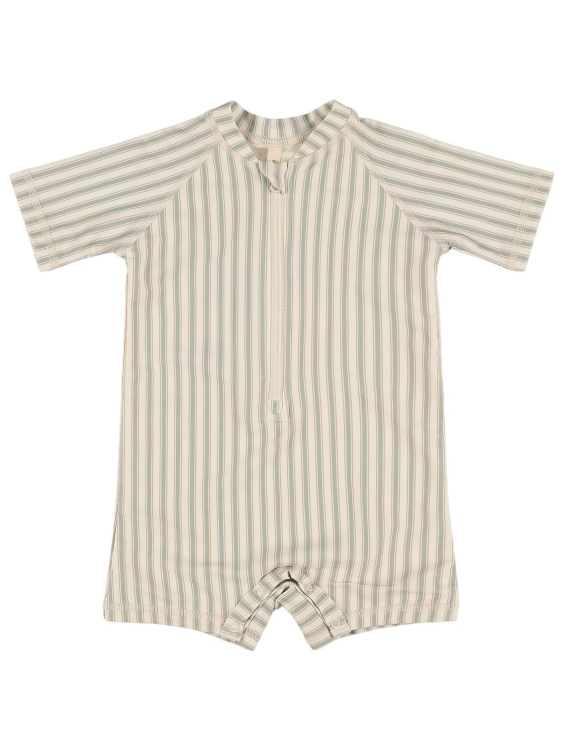Quincy Mae Kids' Striped Short-sleeve Swim Romper In 浅绿色