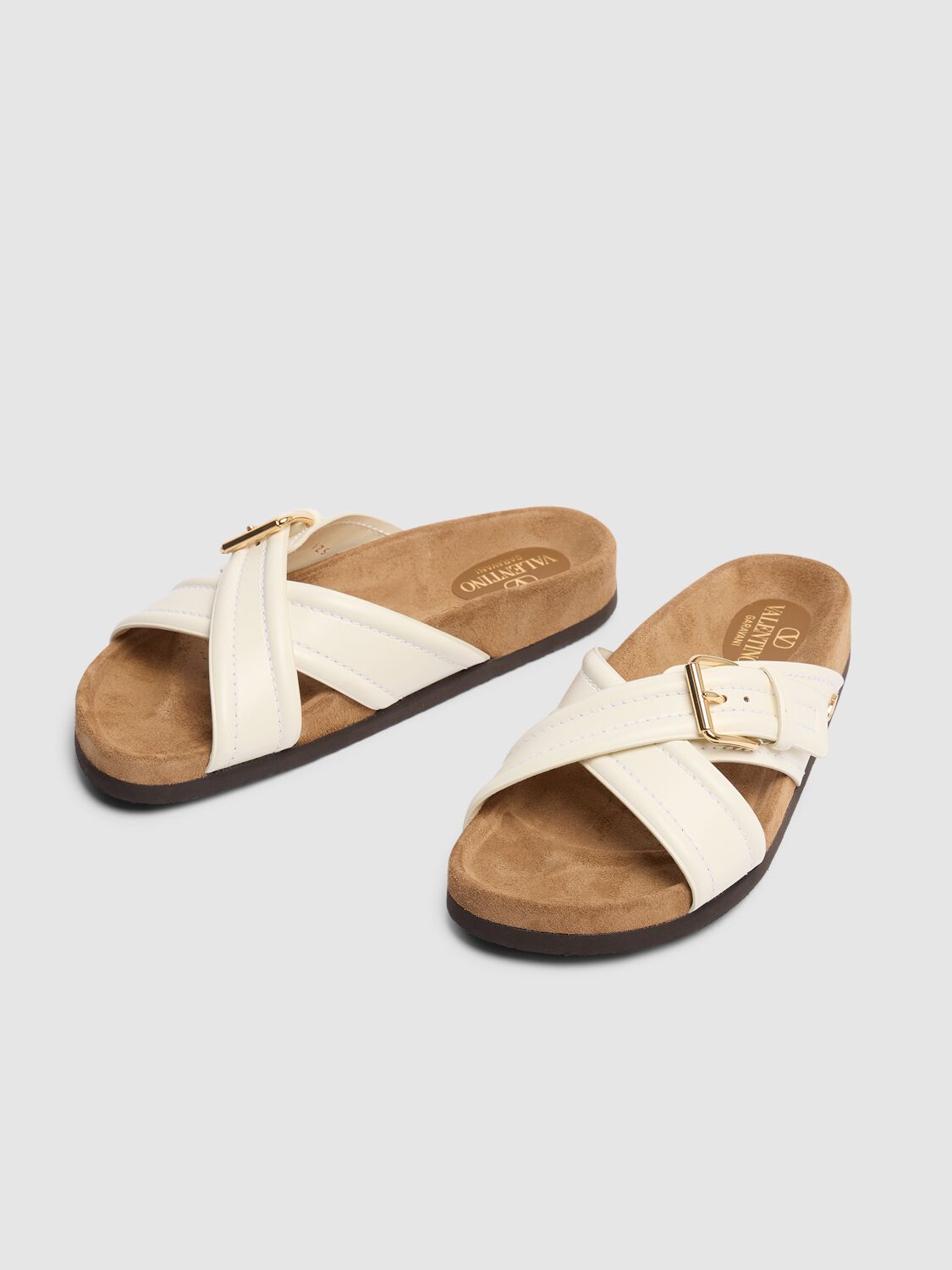 Shop Valentino 30mm Leather Slides In Ivory,tan
