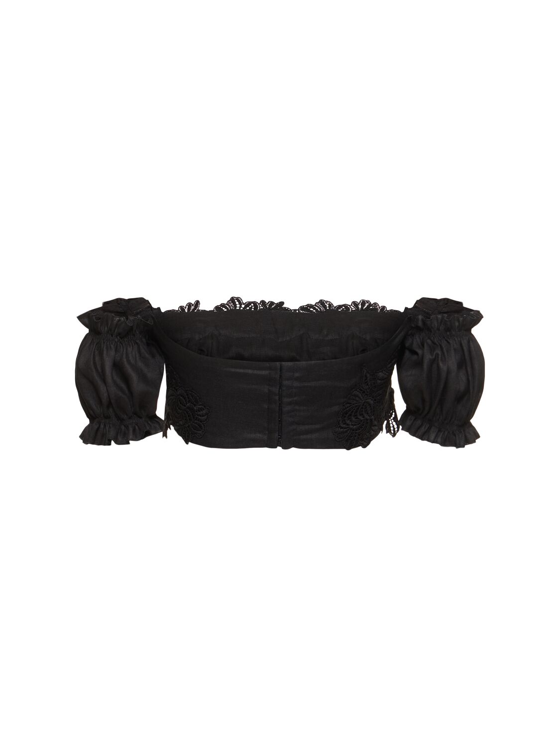 Shop Ermanno Scervino Linen Off-the-shoulder Crop Top In Black