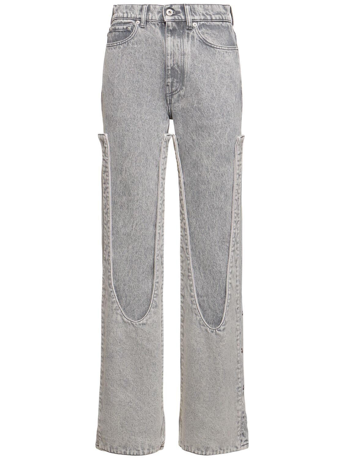 Y/project Denim Patchwork High Rise Flared Jeans In Gray