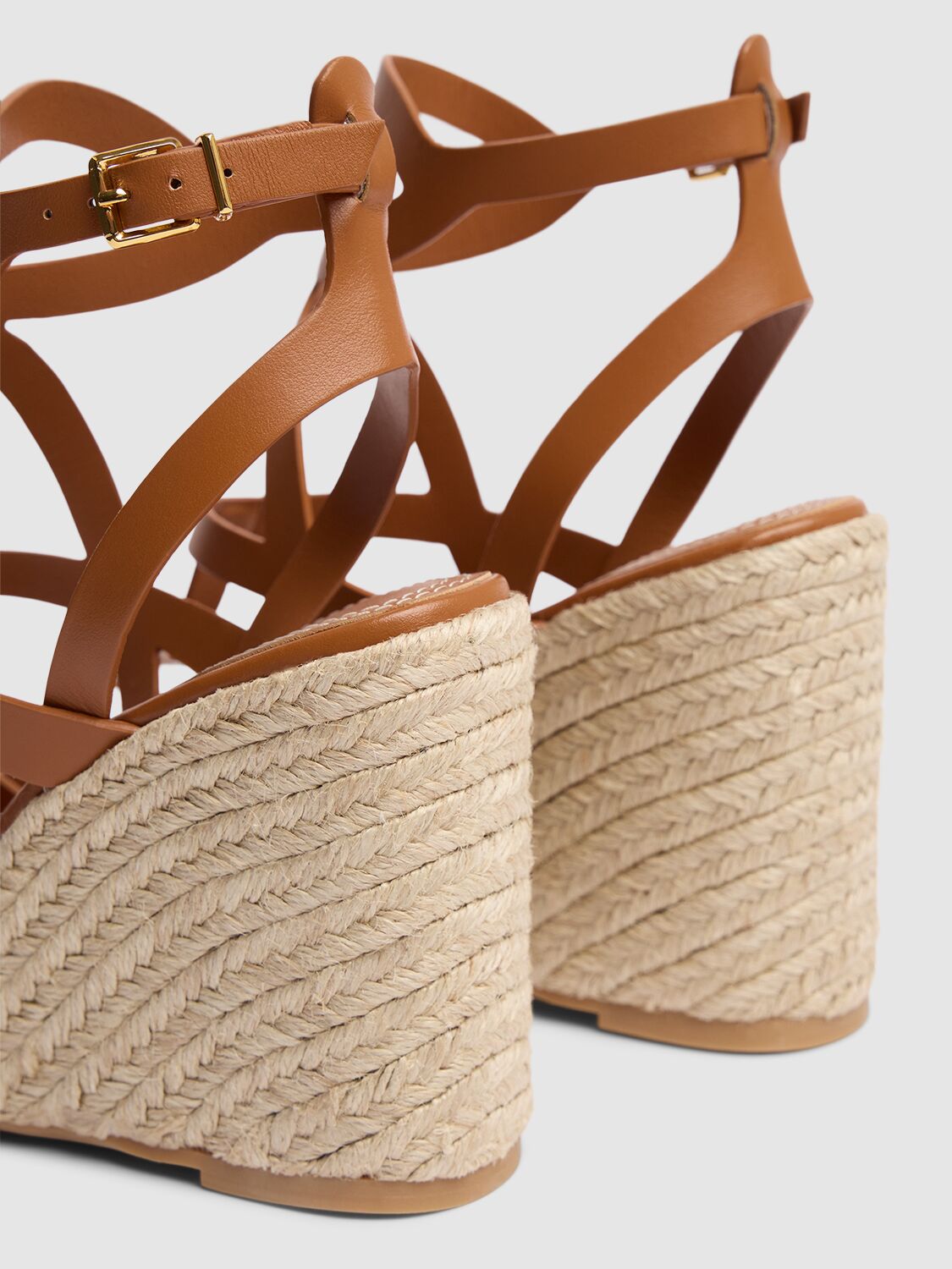 Shop Zimmermann 110mm Bay Leather Wedge Sandals In Tan