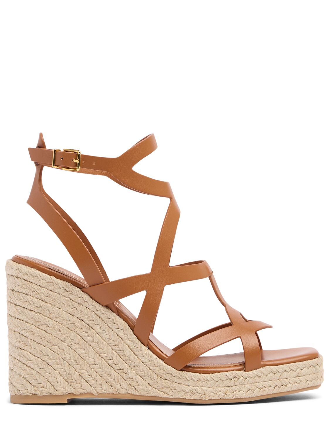Zimmermann 110mm Bay Leather Wedge Sandals In Tan