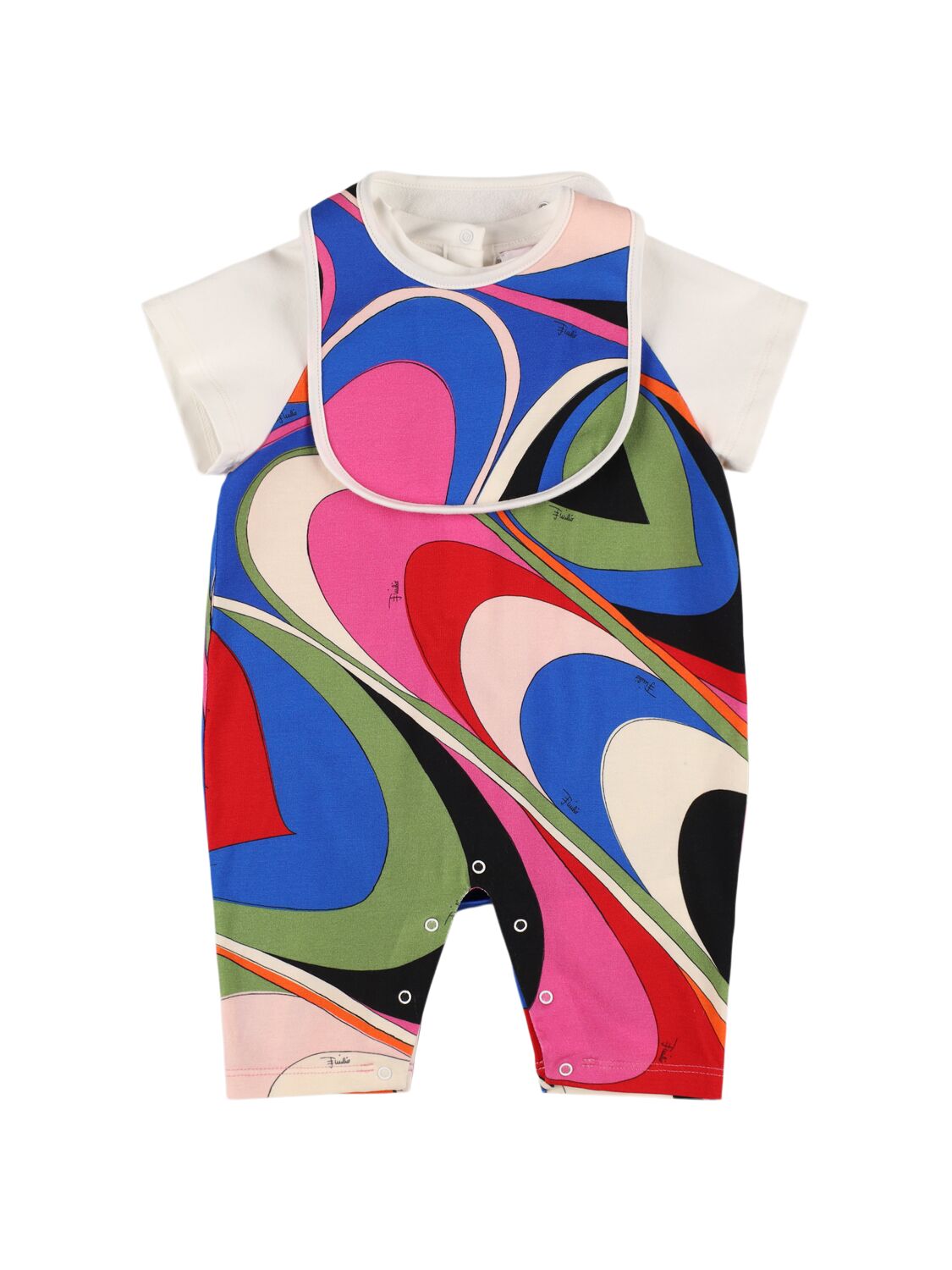 Pucci Babies' Printed Cotton Jersey Romper & Bib In Multicolor