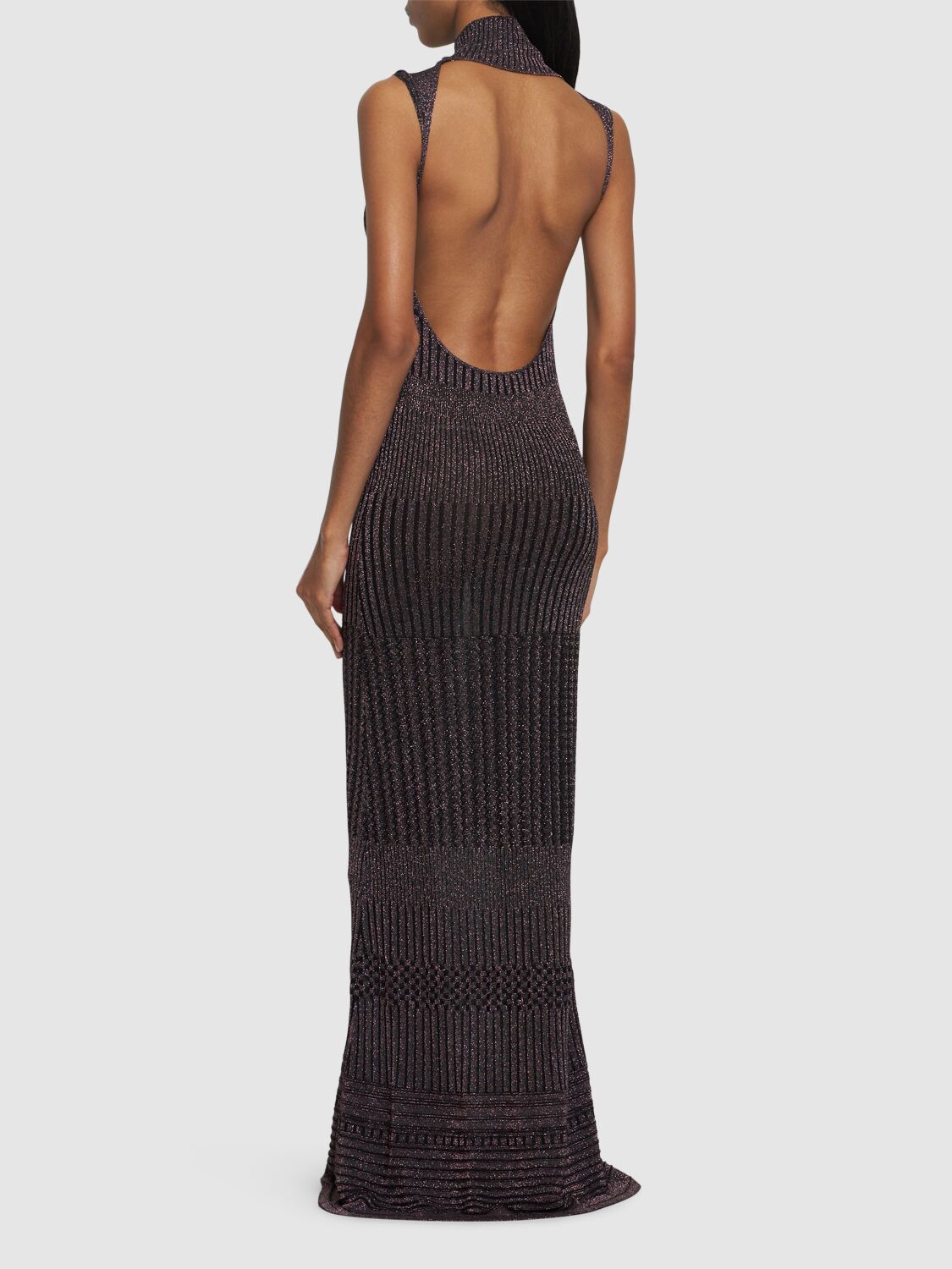 Shop Missoni Knit Viscose Lamé Turtleneck Long Dress In Black