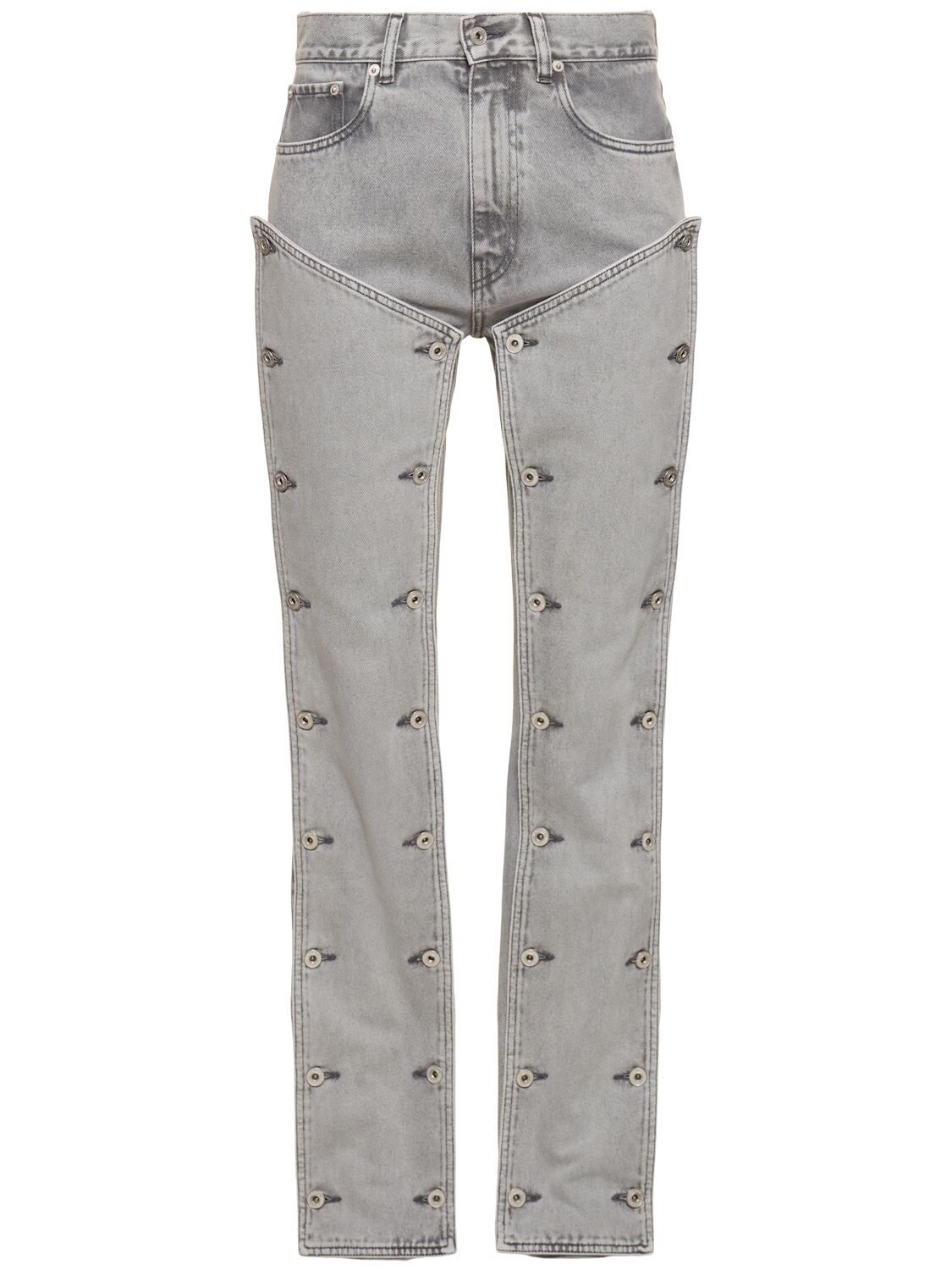 Y/project Detachable Panel Midrise Straight Jeans In Light Grey