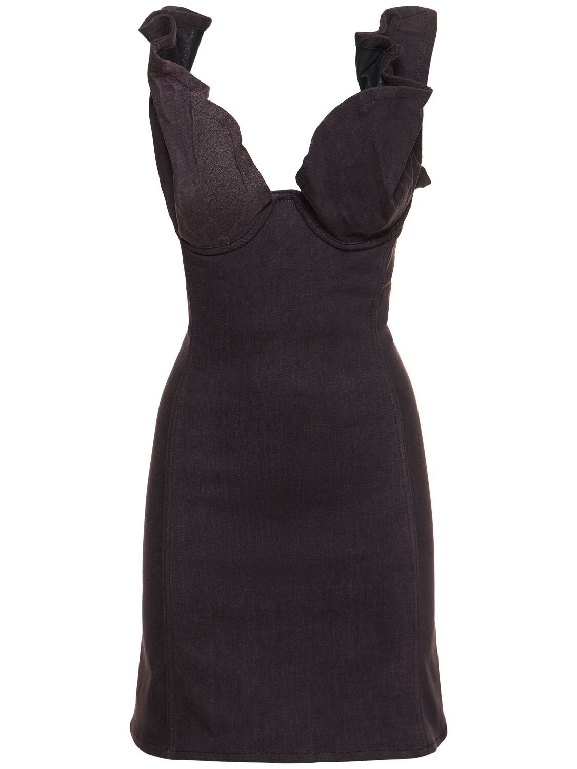 Y/project Scrunched Denim Mini Dress In Black