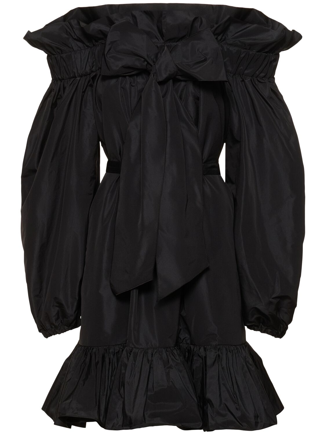 Patou Faille Volume Mini Dress W/bow In Black