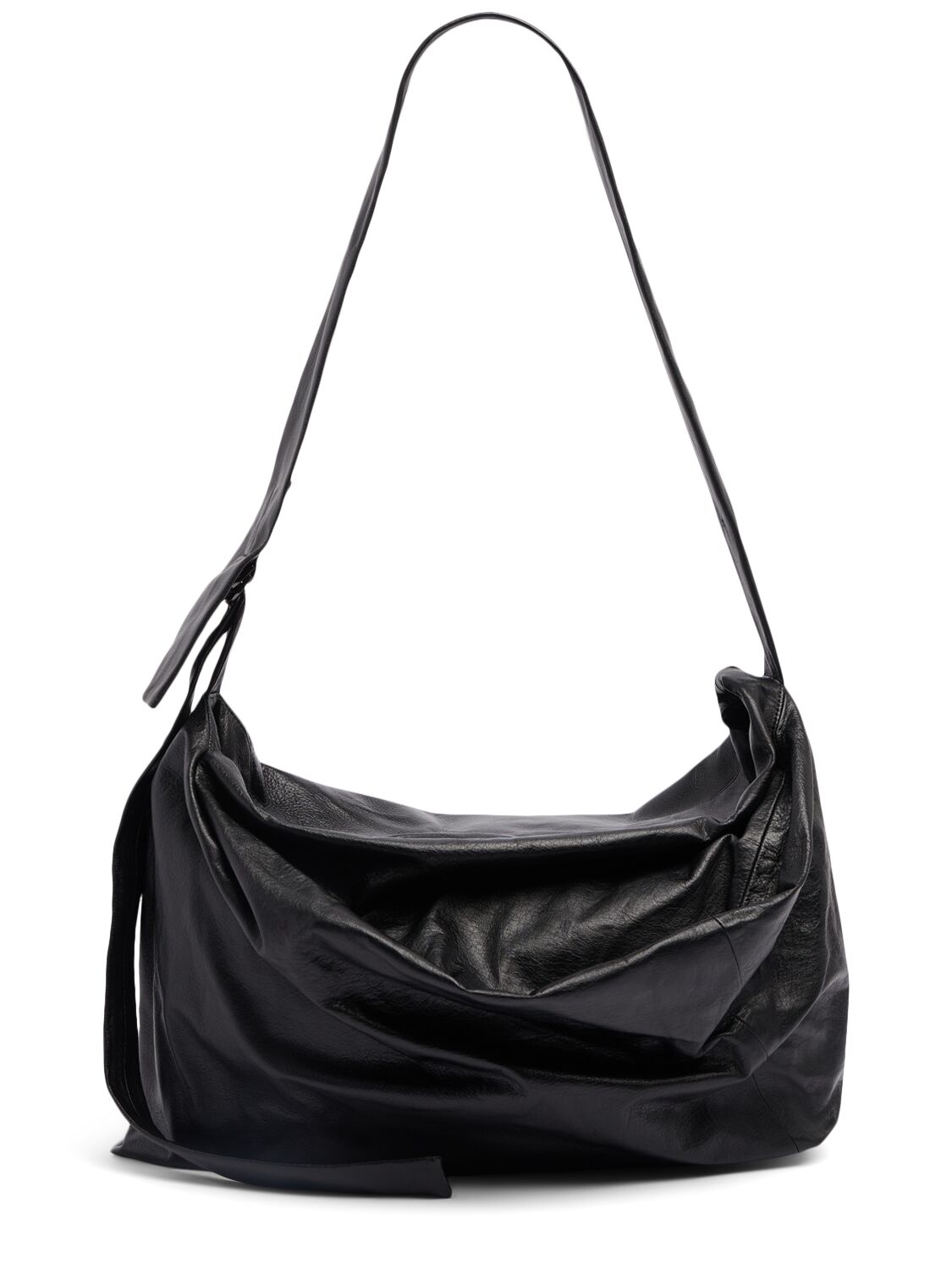 Yohji Yamamoto Puff Medium Leather Crossbody Bag In Black