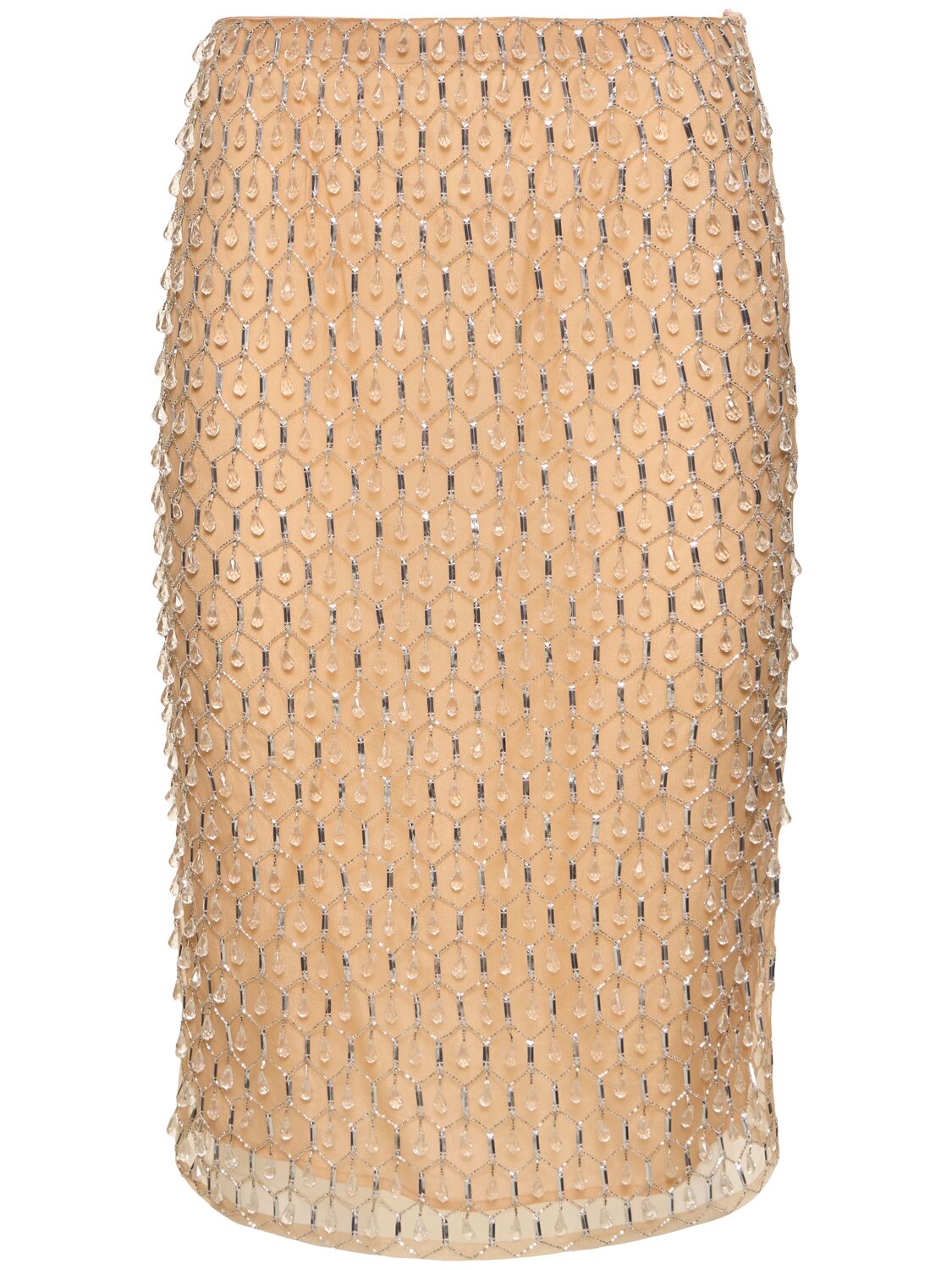 Des Phemmes Drops Embroidery Tulle Midi Skirt In White