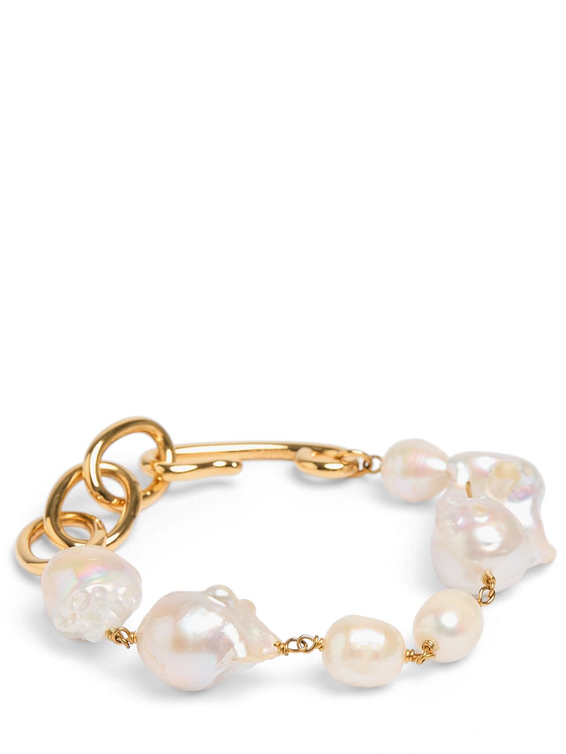 Jil Sander Grainy Pearl Link Bracelet In Gold/pearl