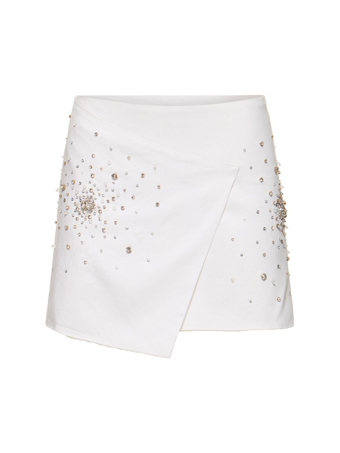 Des Phemmes Embellished Cotton Satin Mini Wrap Skirt In White