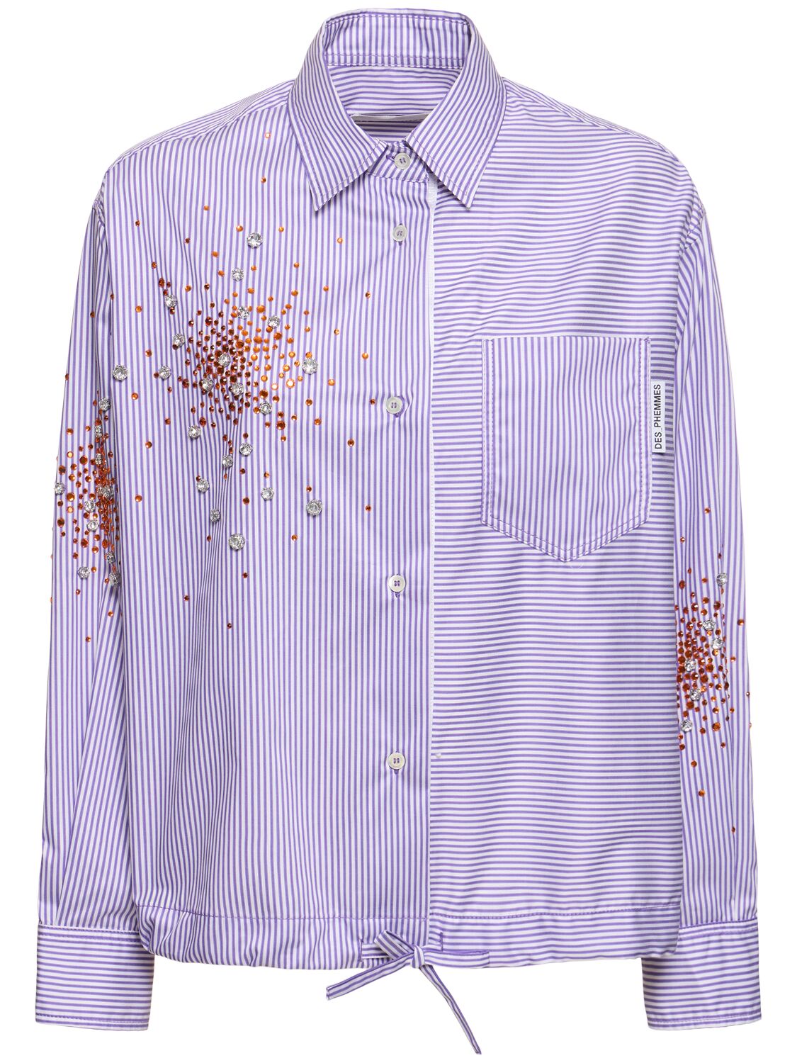 Des Phemmes Splash Embroidery Poplin Striped Shirt In Multi Lilac