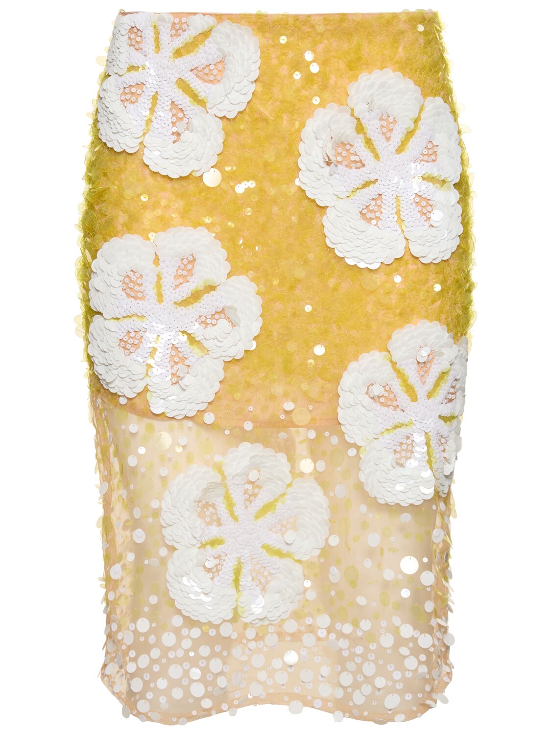 DES PHEMMES Hibiscus Embroidered Tulle Midi Skirt