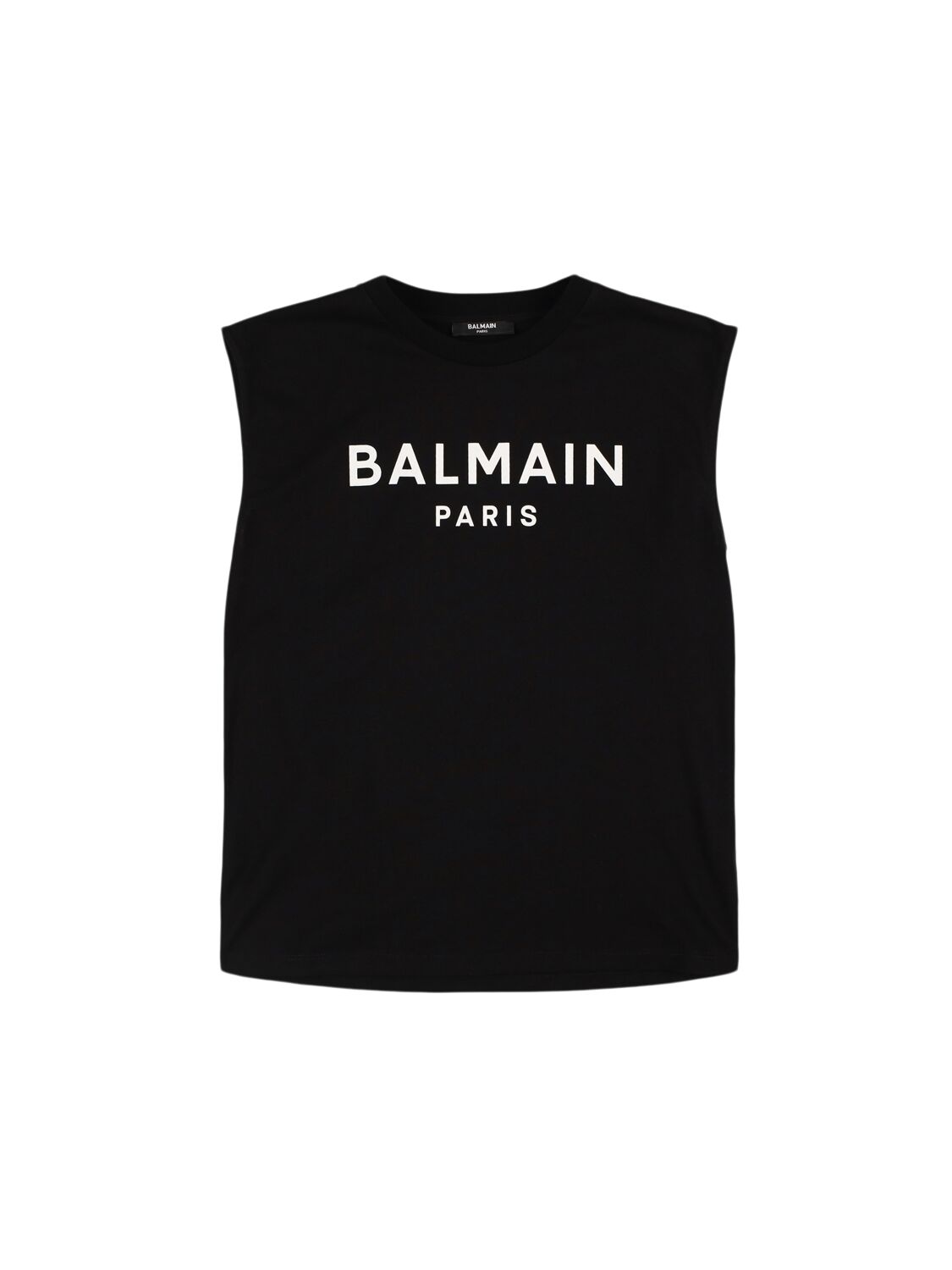 Balmain Kids' Printed Cotton Jersey Tank Top In Black,white