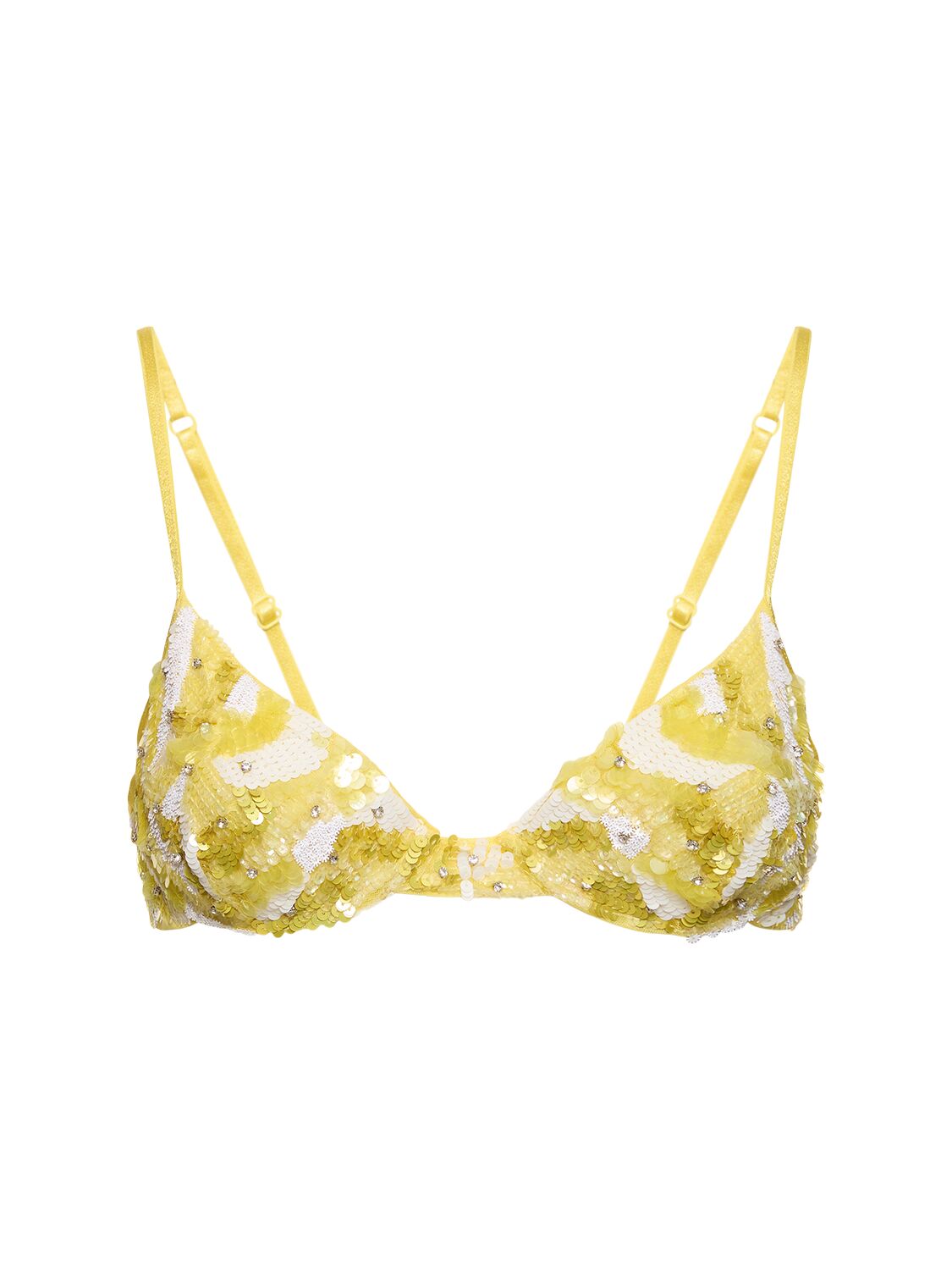 Des Phemmes Embroidered Tulle Bra In Yellow
