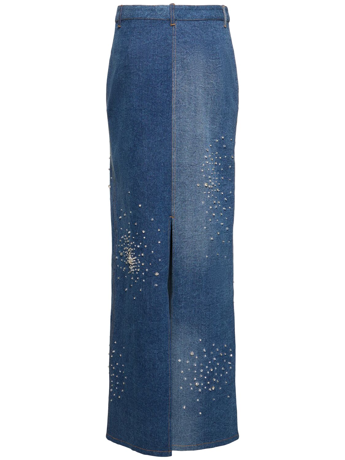 Shop Des Phemmes Tie Dye Embellished Denim Midi Skirt In Blue